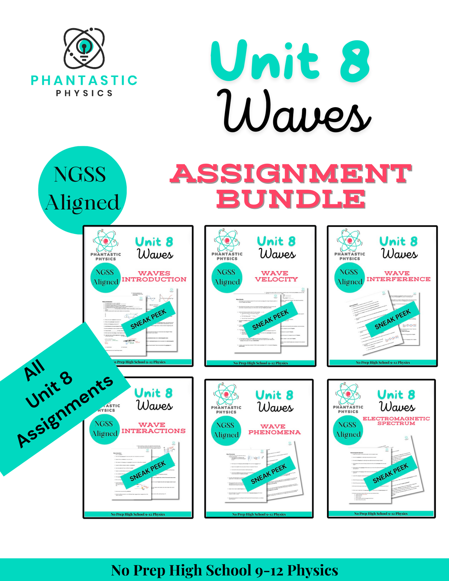 High School Physics Waves: Complete Assignment Bundle NGSS Aligned - Grades 9-12