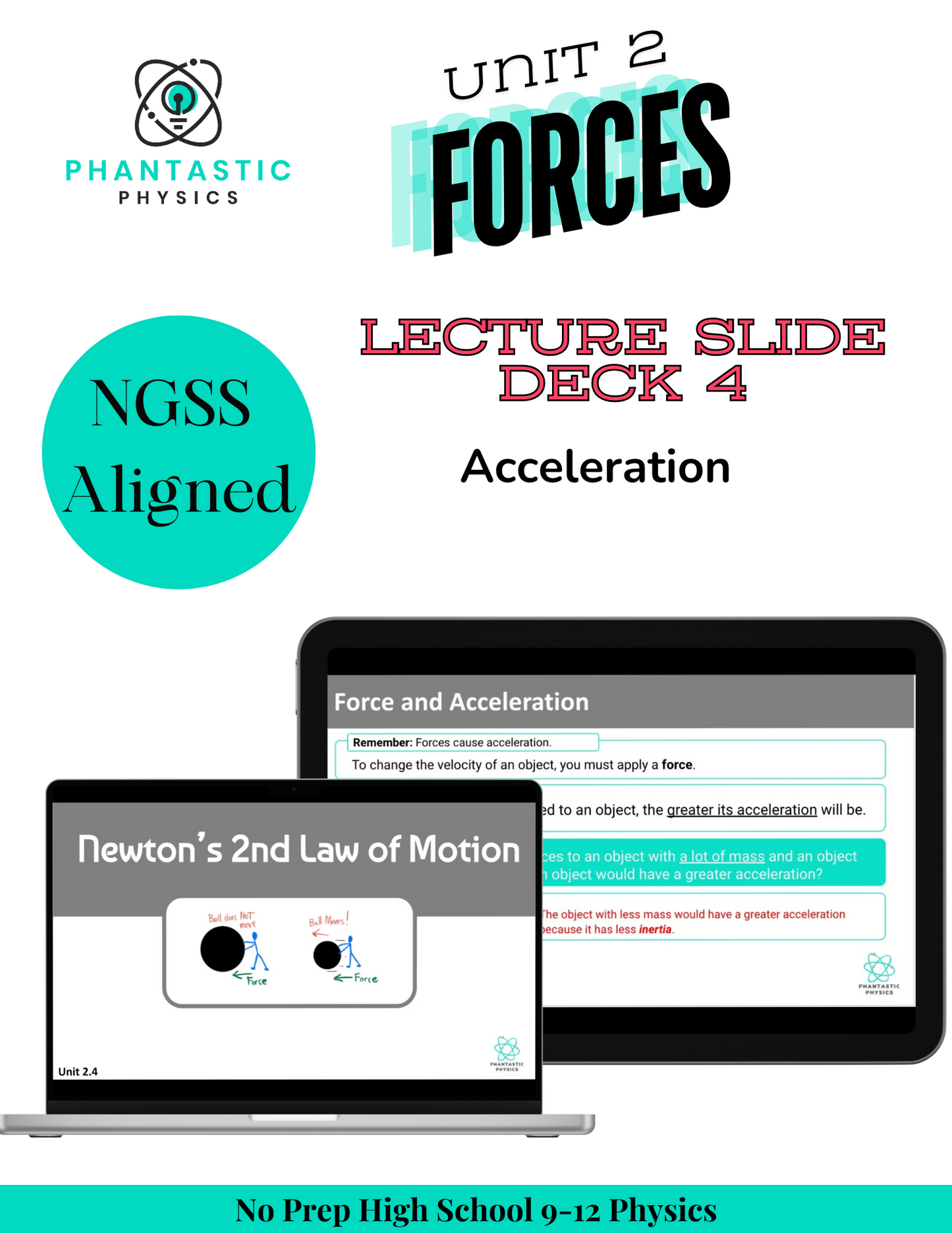 High School Physics: Newton's 2nd Law of Motion Deck (Grades 9-12, NGSS Aligned)