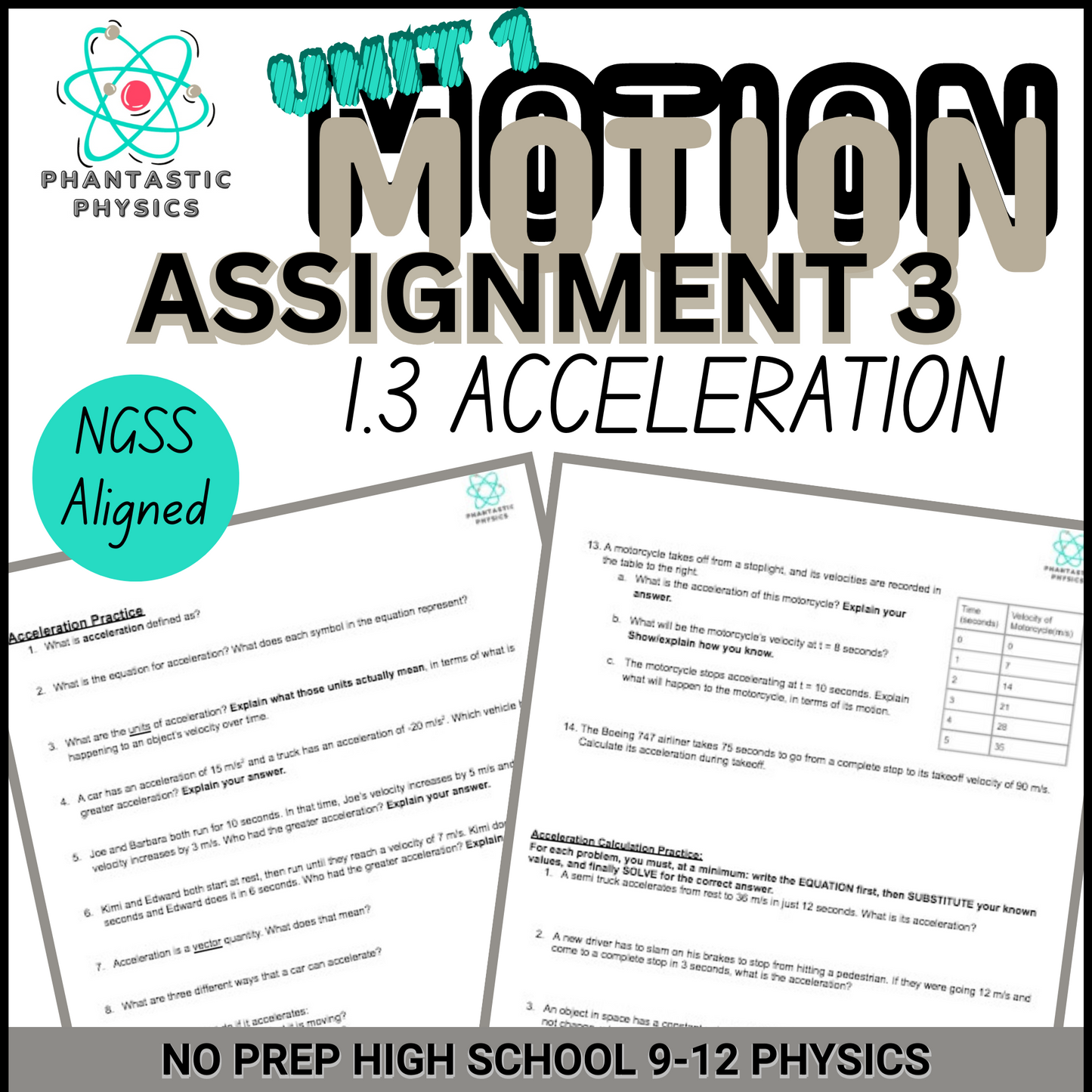 High School Physics: Acceleration in Motion Slide Deck-Grades 9-12, NGSS Aligned