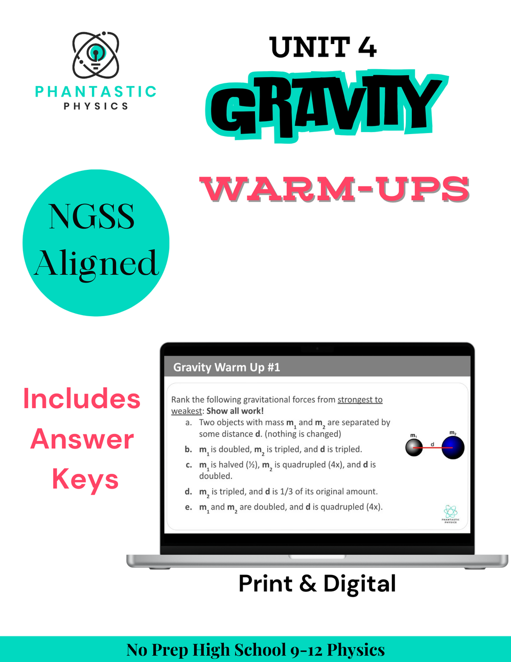 High School Physics: 8 Warm-Ups for Gravity Unit (Grades 9-12, NGSS Aligned)