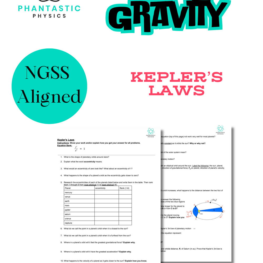 High School Physics: Kepler's Laws Assignment - Grades 9-12, NGSS Aligned