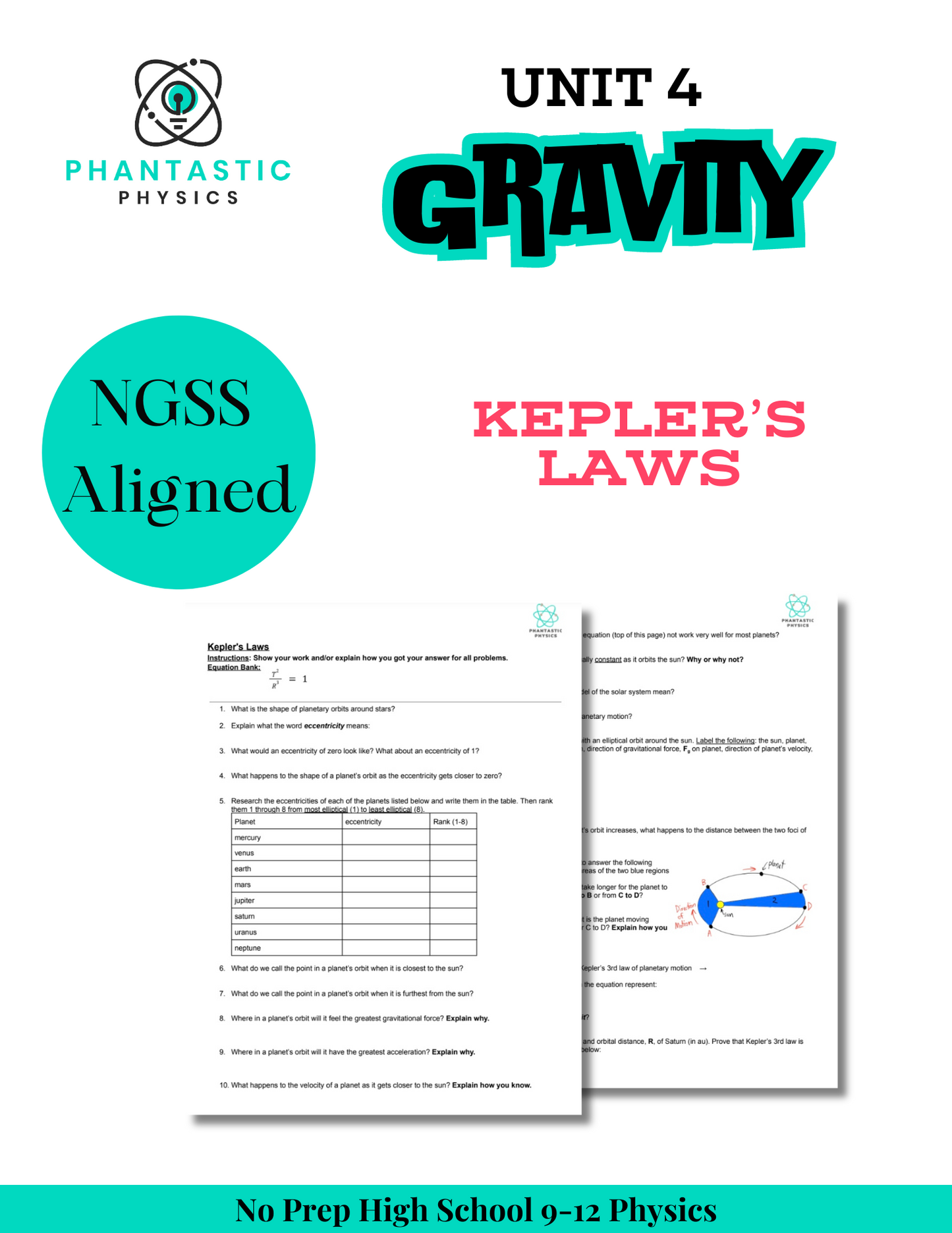 High School Physics: Kepler's Laws Assignment - Grades 9-12, NGSS Aligned