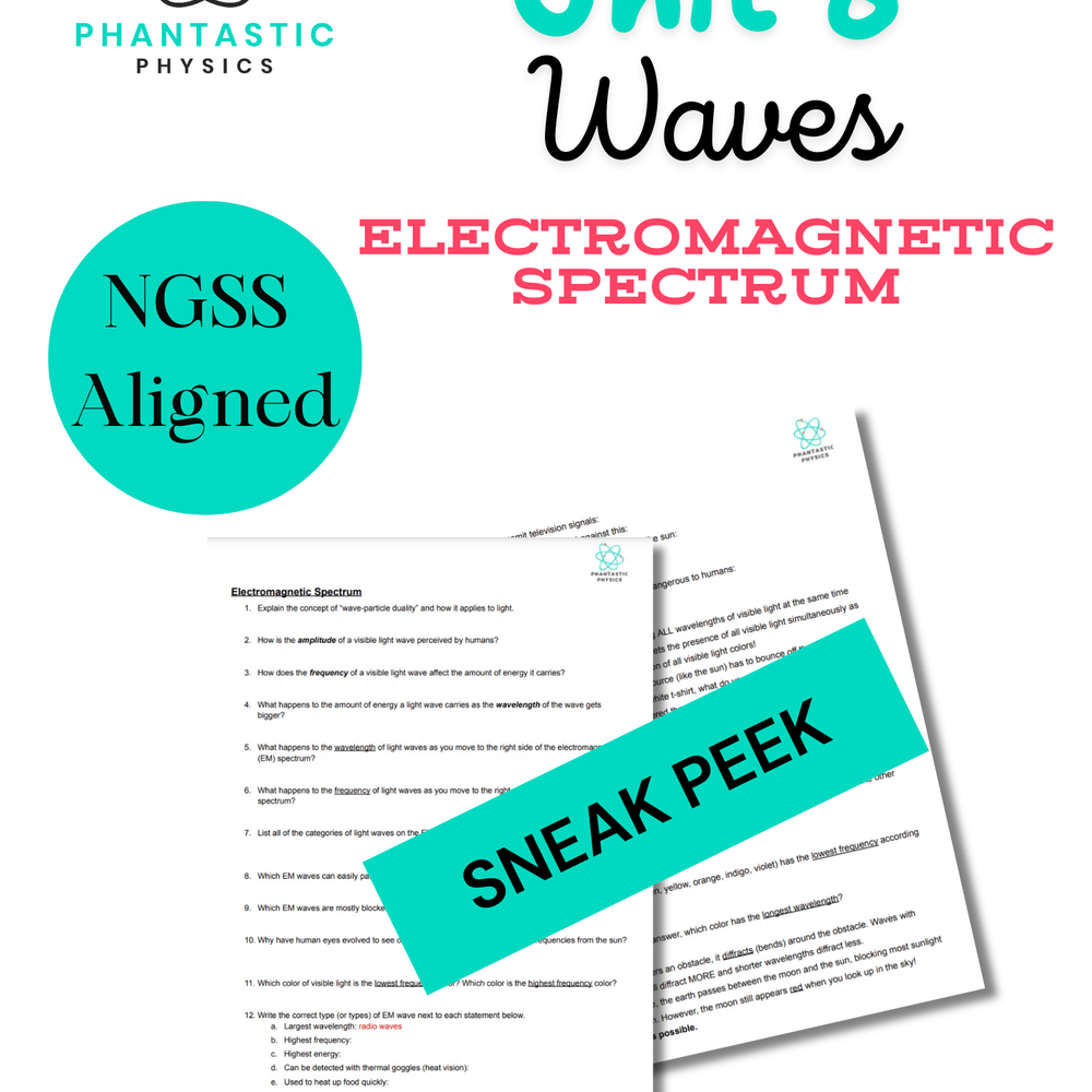 High School Physics: Electromagnetic Spectrum Assignment - Grades 9-12, NGSS