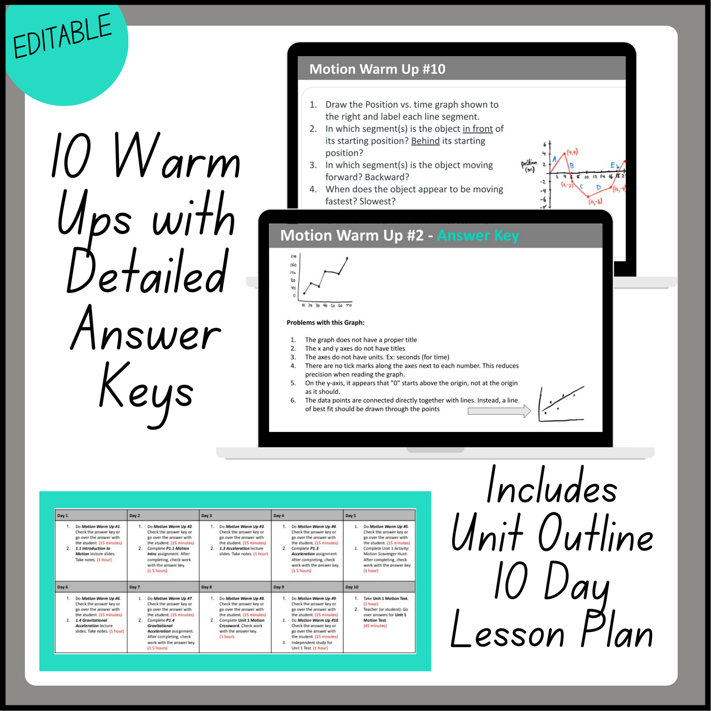 High School Physics: 10 Warmups for Motion Unit (Grades 9-12, NGSS Aligned)