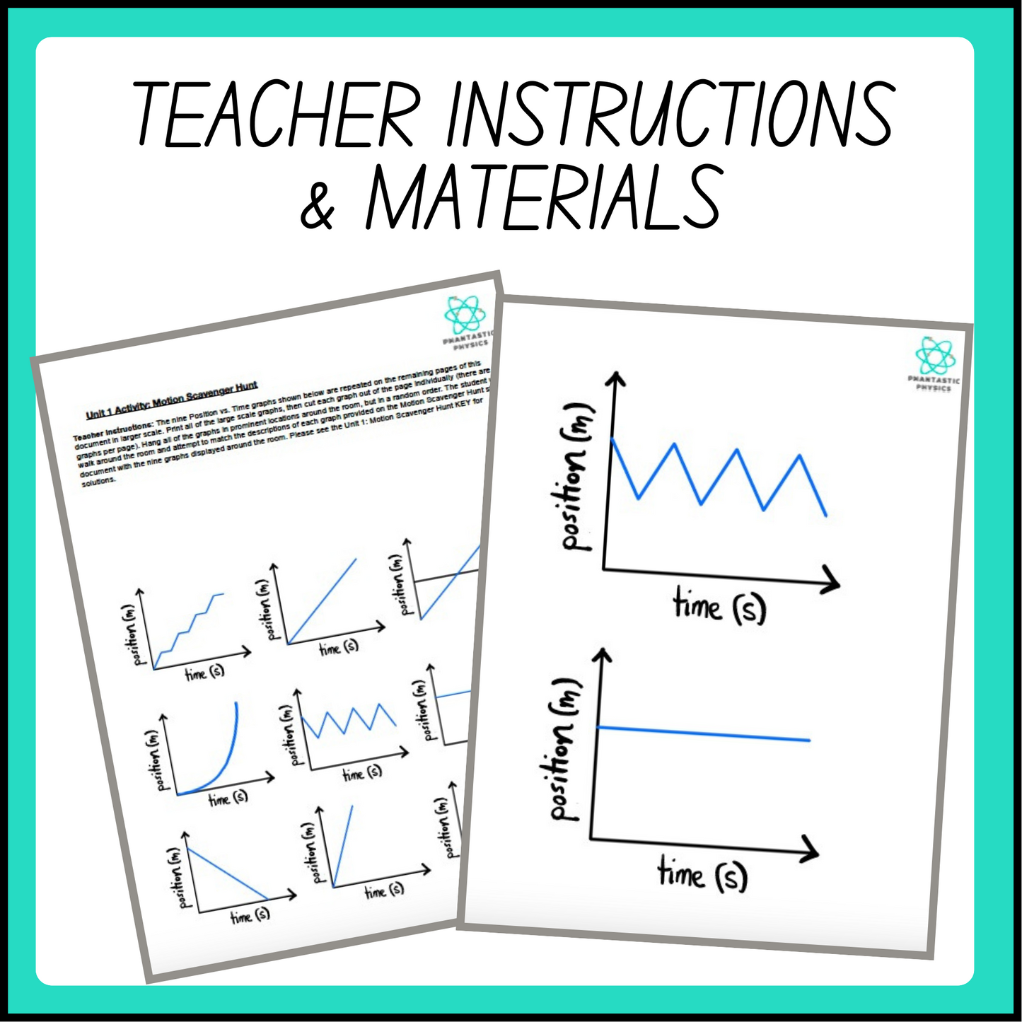 High School Physics:Position vs Time Graphing Scavenger Hunt Activity-Grades9-12