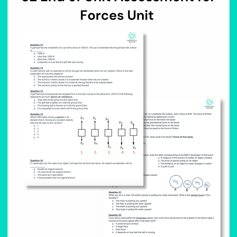 High School Physics: Forces Unit Assessment (Grades 9-12, NGSS Aligned)