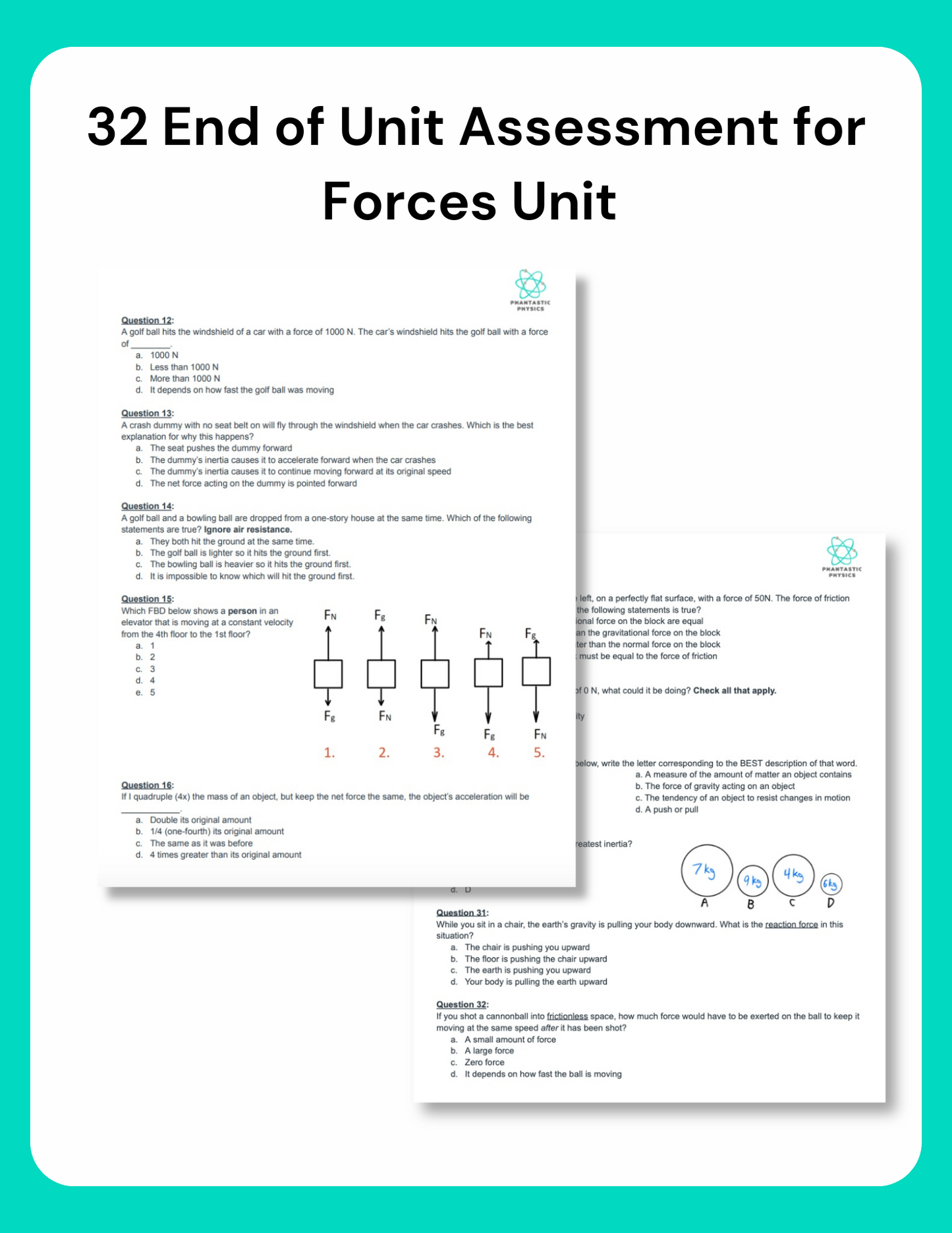 High School Physics: Forces Unit Assessment (Grades 9-12, NGSS Aligned)