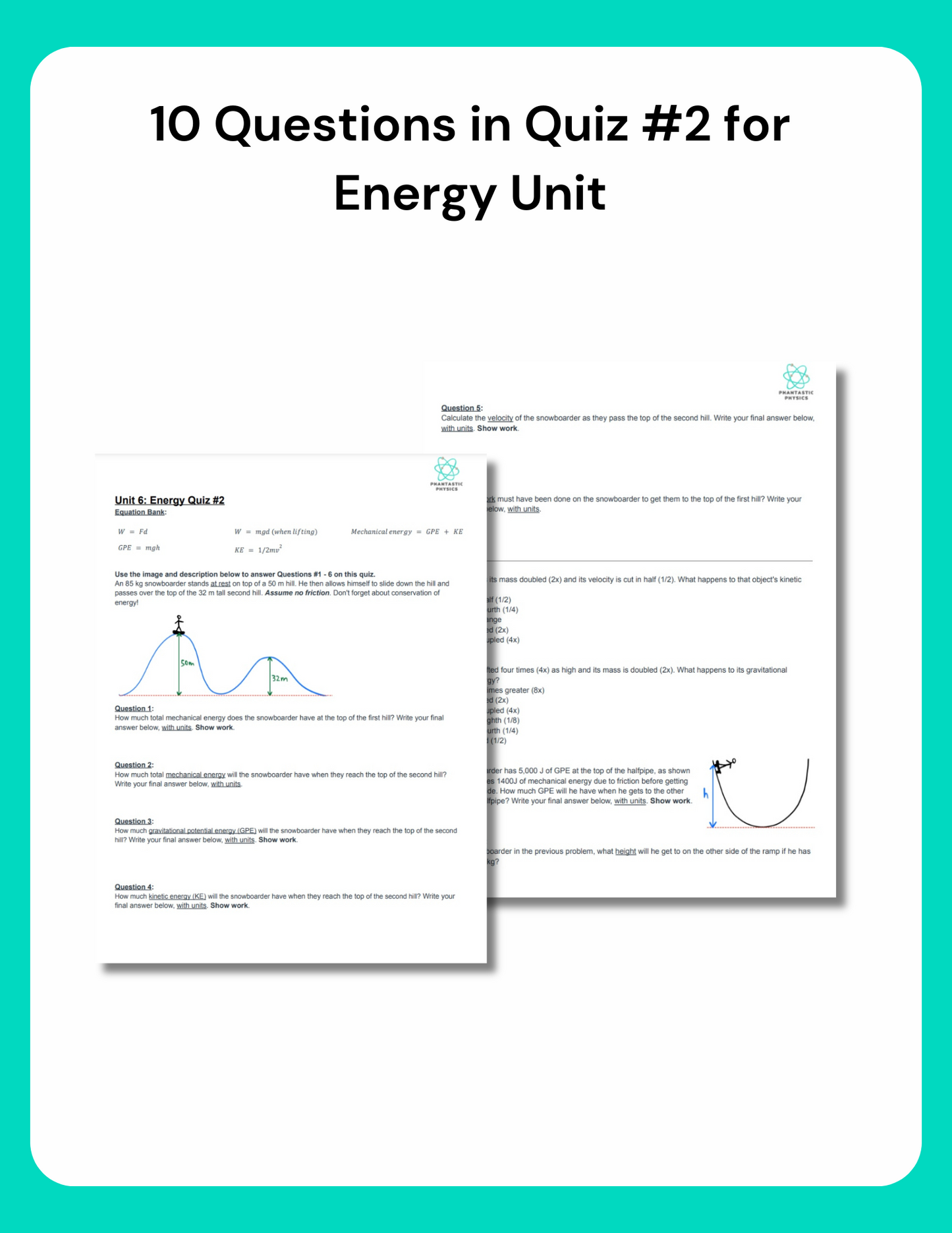 High School Physics: Energy Quiz #2 - Grades 9-12, NGSS Aligned