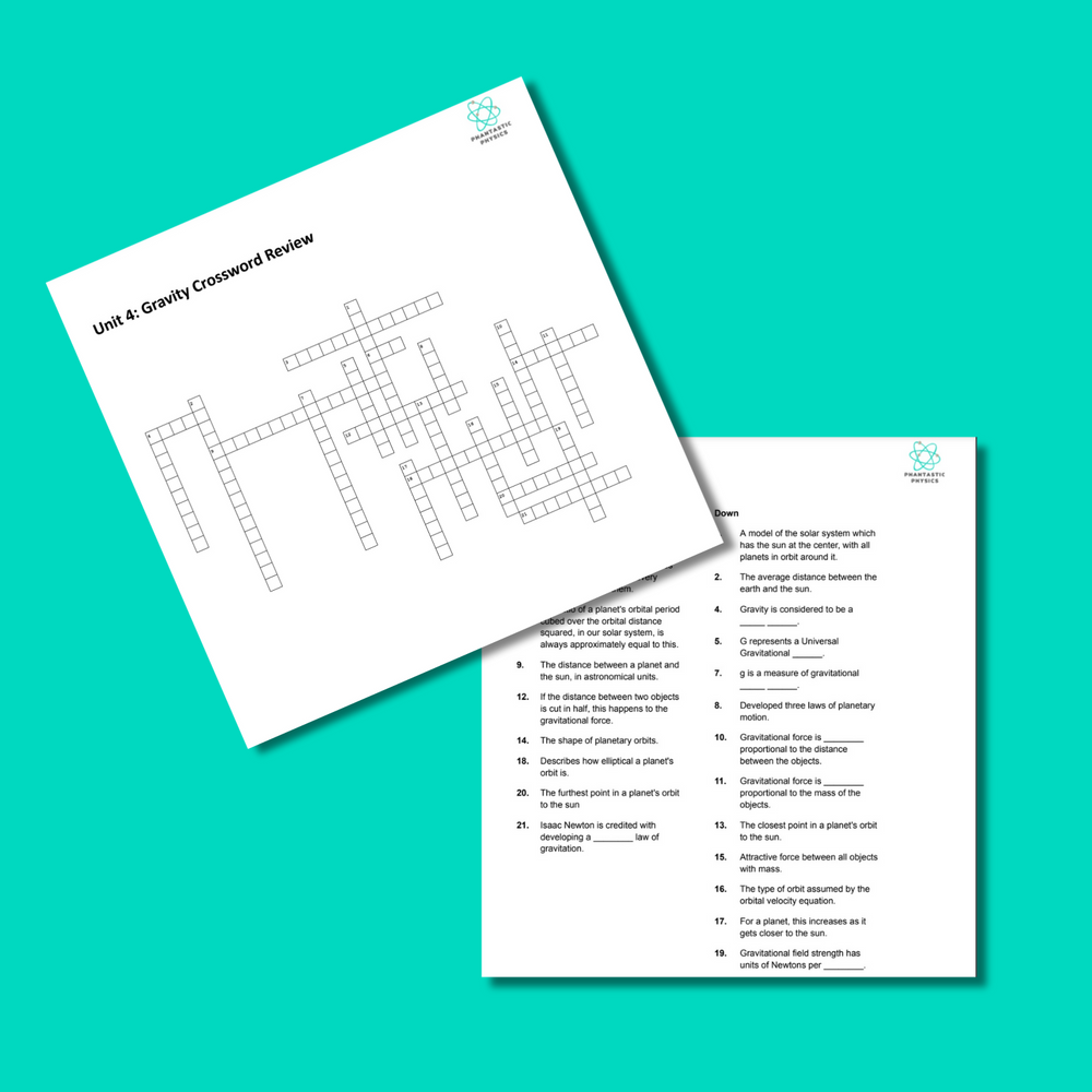 High School Physics: Gravity Crossword Puzzle Review - Grades 9-12, NGSS Aligned