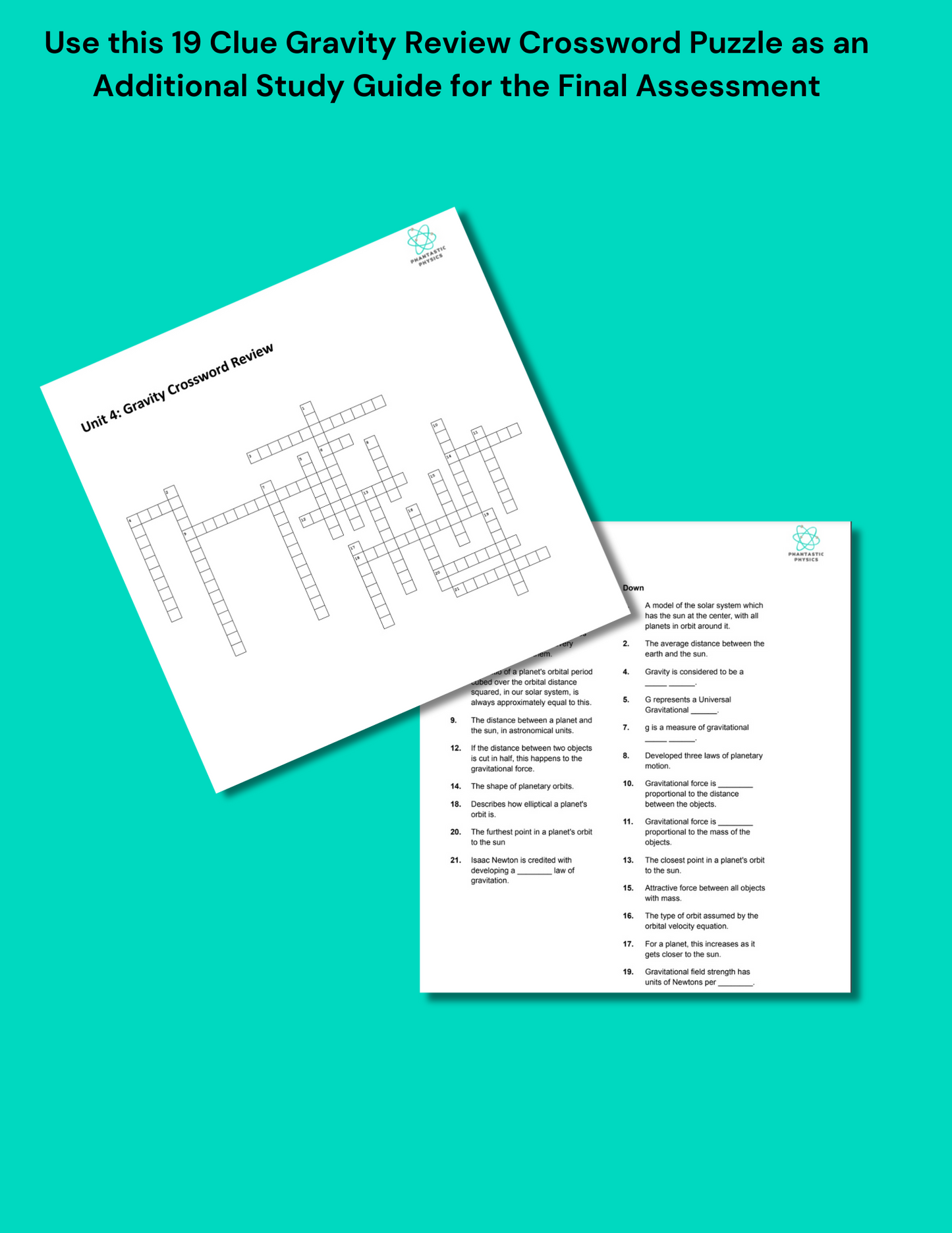 High School Physics: Gravity Crossword Puzzle Review - Grades 9-12, NGSS Aligned