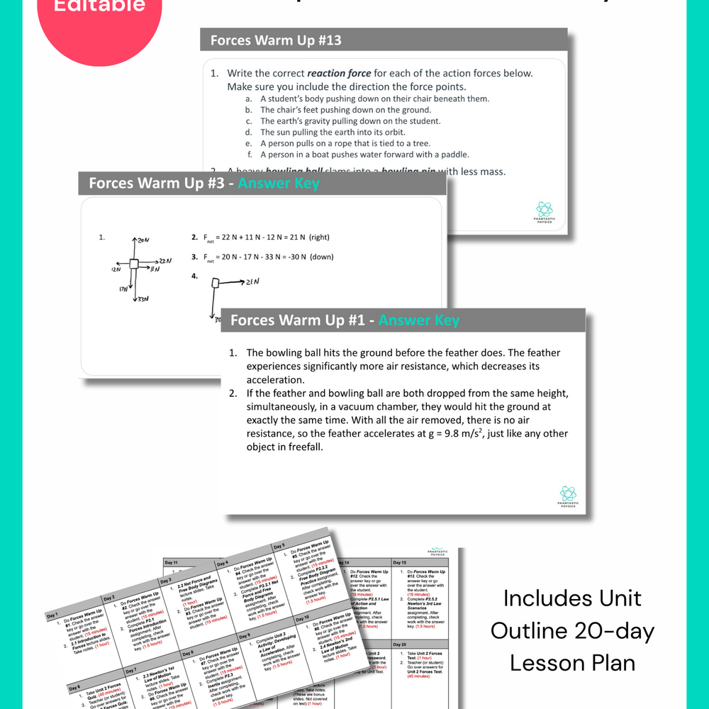 High School Physics: 16 Warmups for Forces Unit (Grades 9-12, NGSS Aligned)