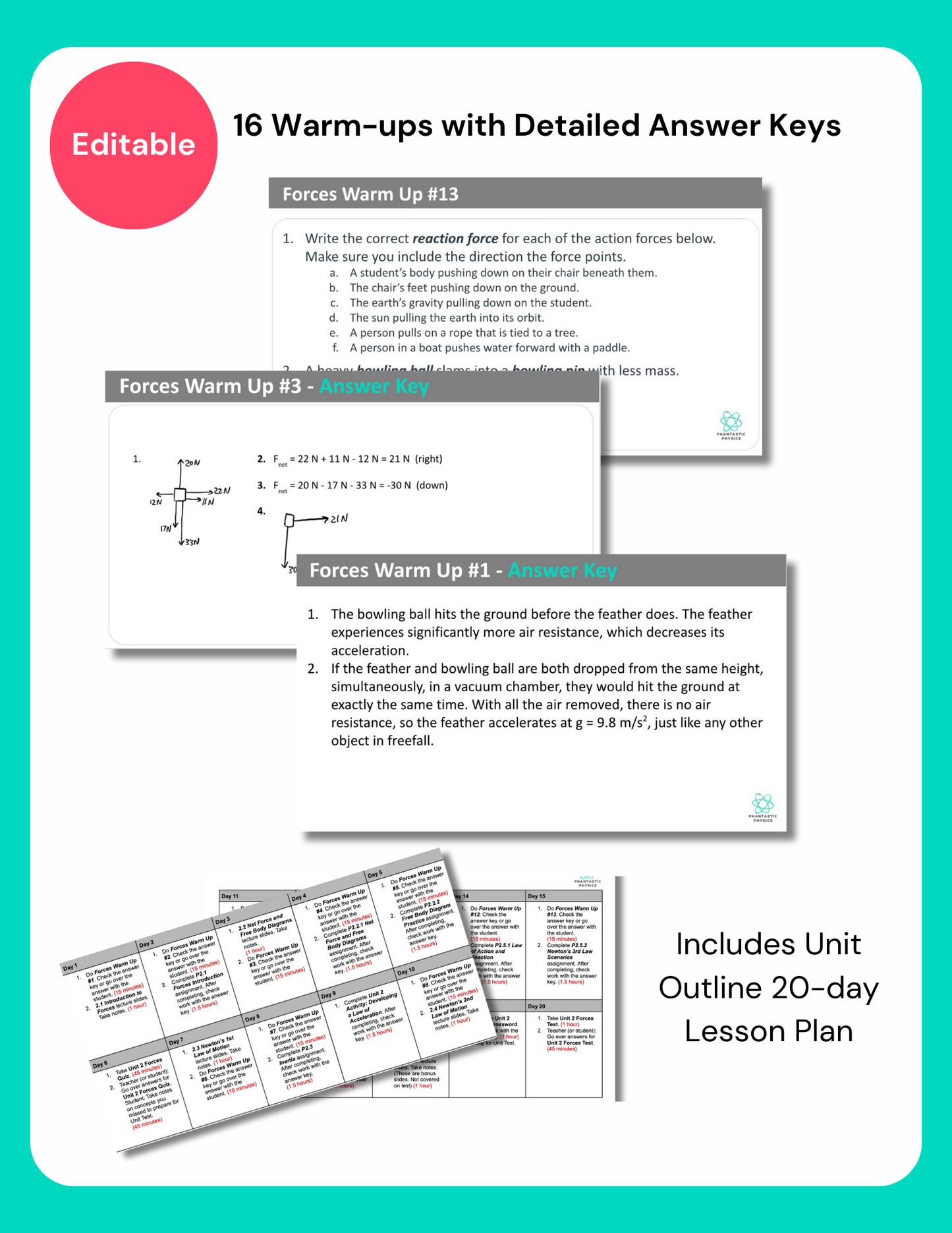 High School Physics: 16 Warmups for Forces Unit (Grades 9-12, NGSS Aligned)