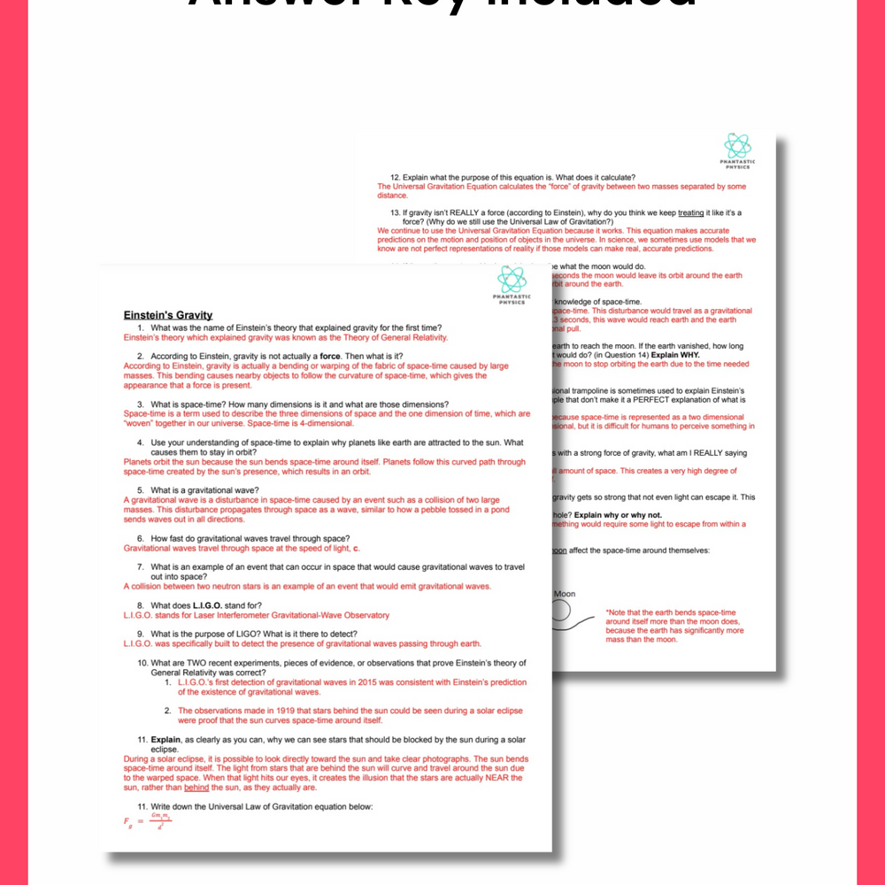 High School Physics: Einstein's Gravity Assignment - Grades 9-12, NGSS Aligned