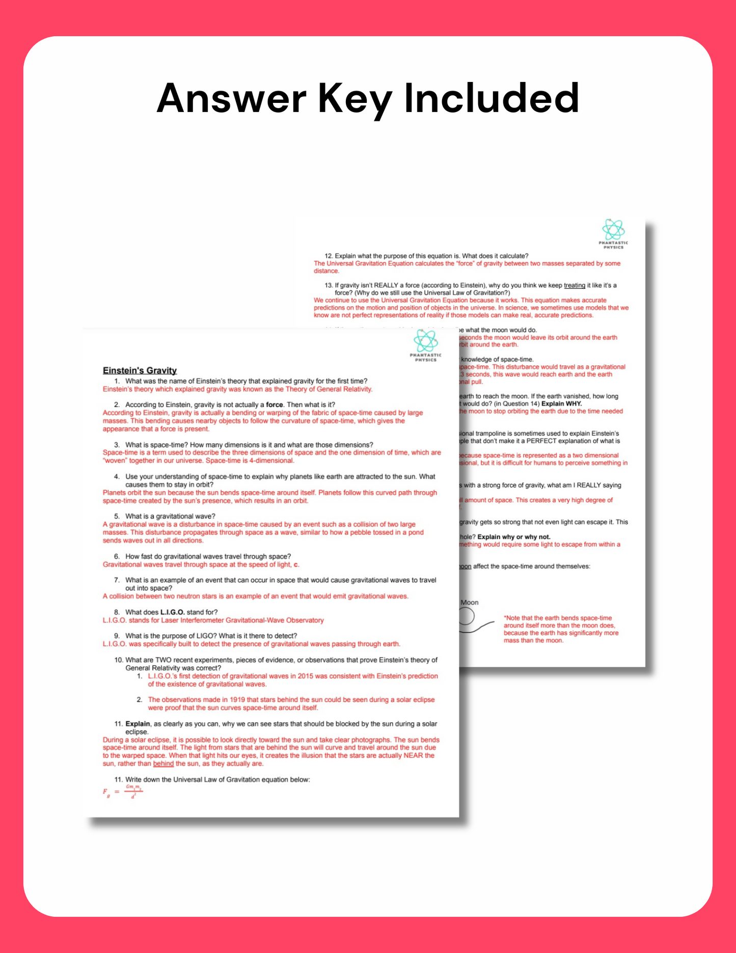 High School Physics: Einstein's Gravity Assignment - Grades 9-12, NGSS Aligned