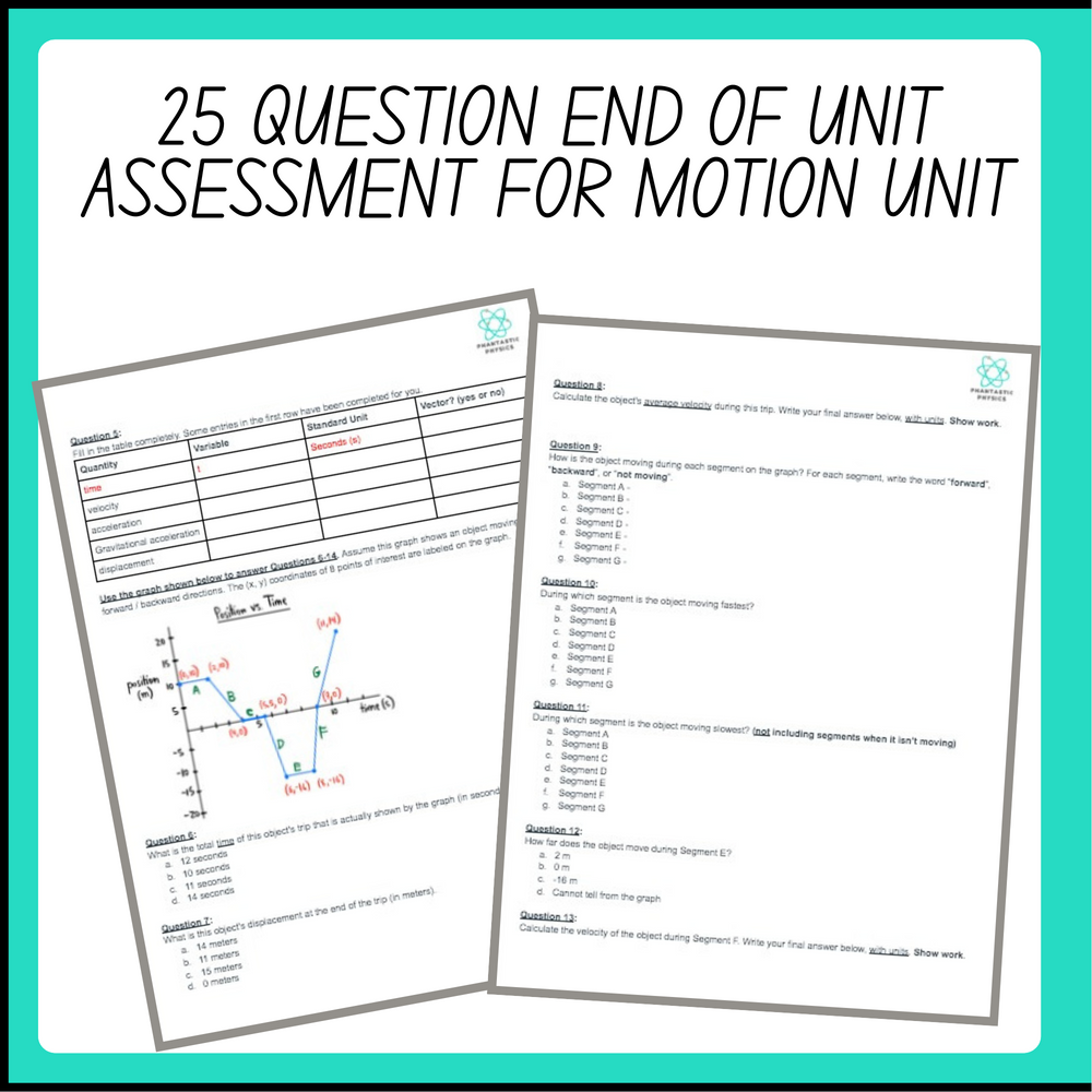 High School Physics: Motion Unit Assessment (Grades 9-12, NGSS Aligned)