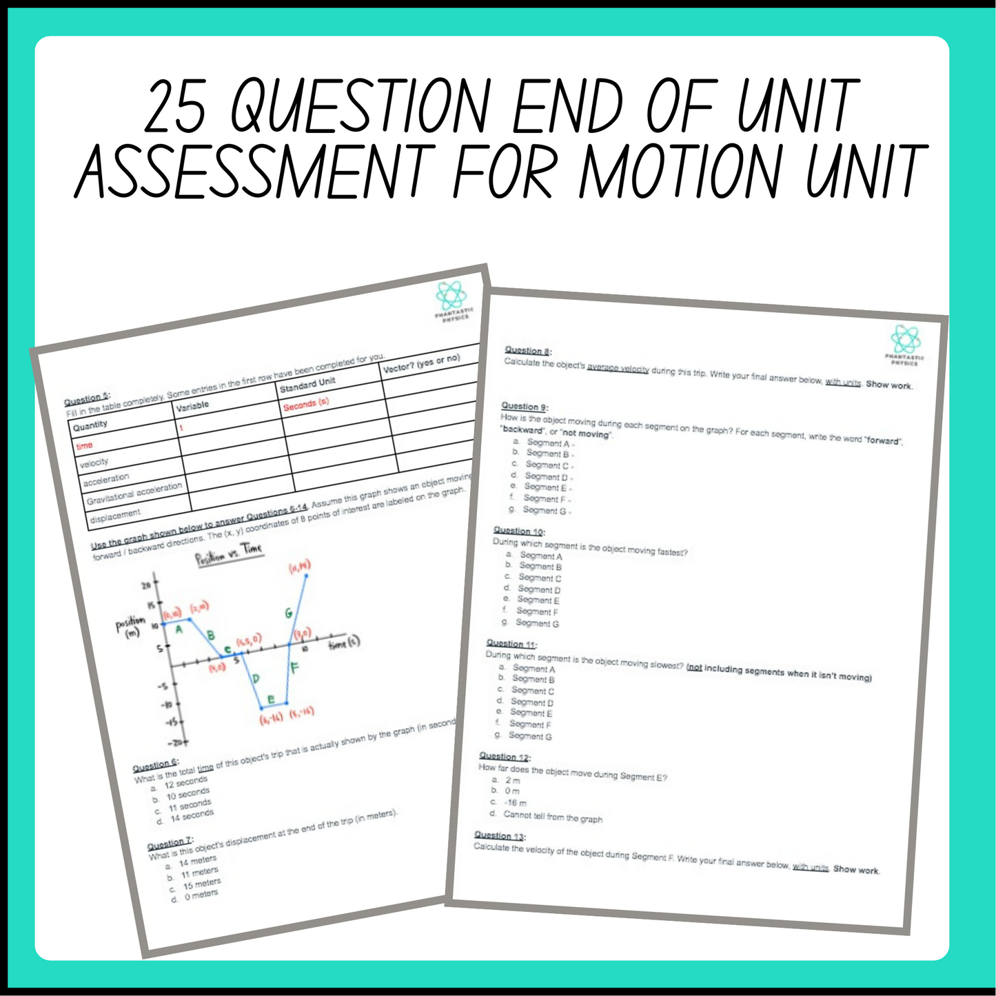 High School Physics: Motion Unit Assessment (Grades 9-12, NGSS Aligned)