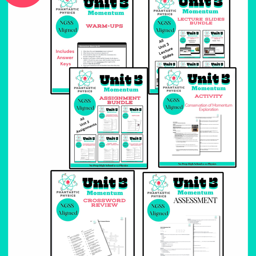 
                      
                        Complete High School Physics Momentum Unit Bundle (NGSS Aligned, Grades 9-12)
                      
                    