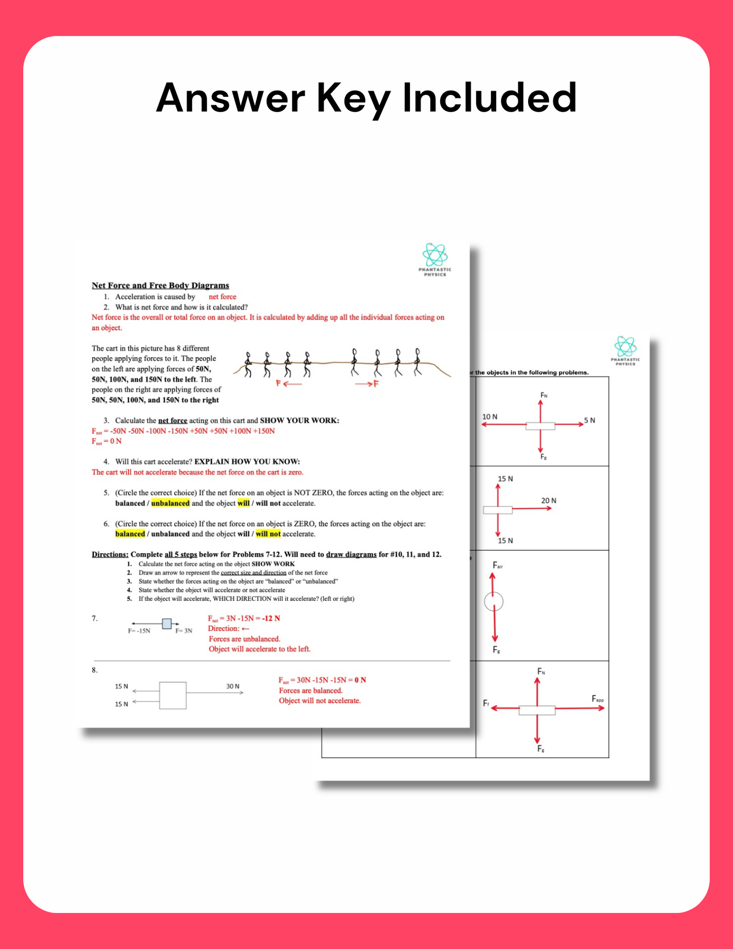 High School Physics: Net Force and Free Body Diagrams Practice- Assignment 2