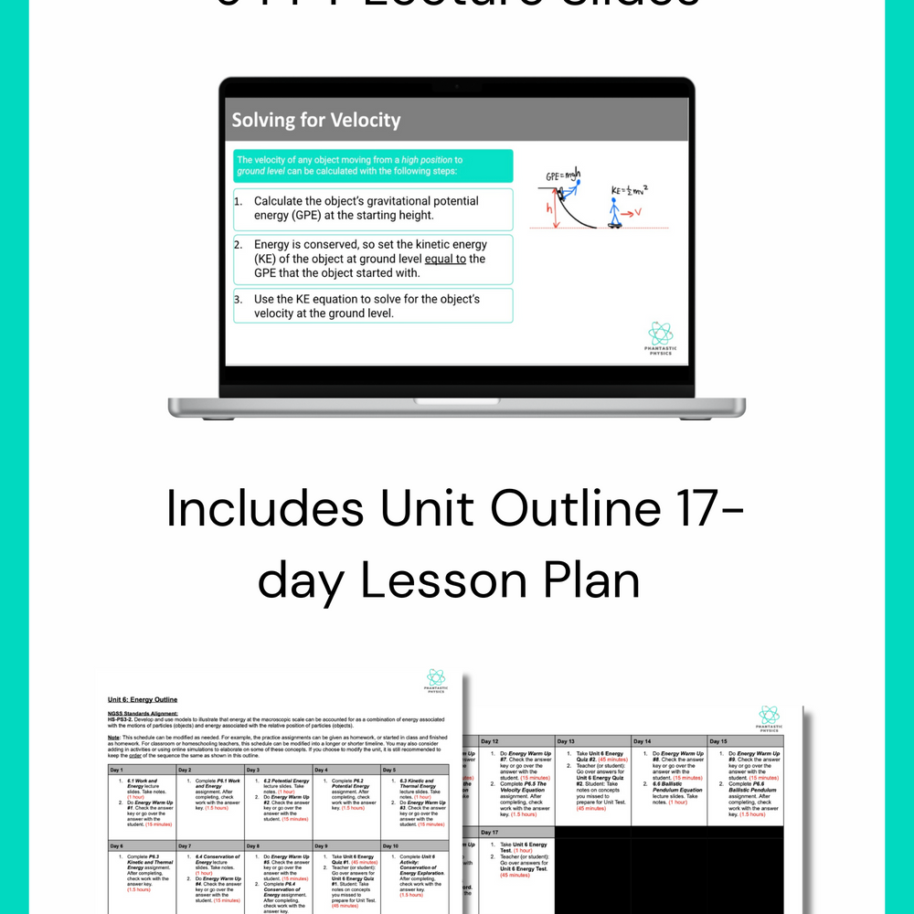 High School Physics: Energy and the Velocity Equation Slide Deck - Grades 9-12