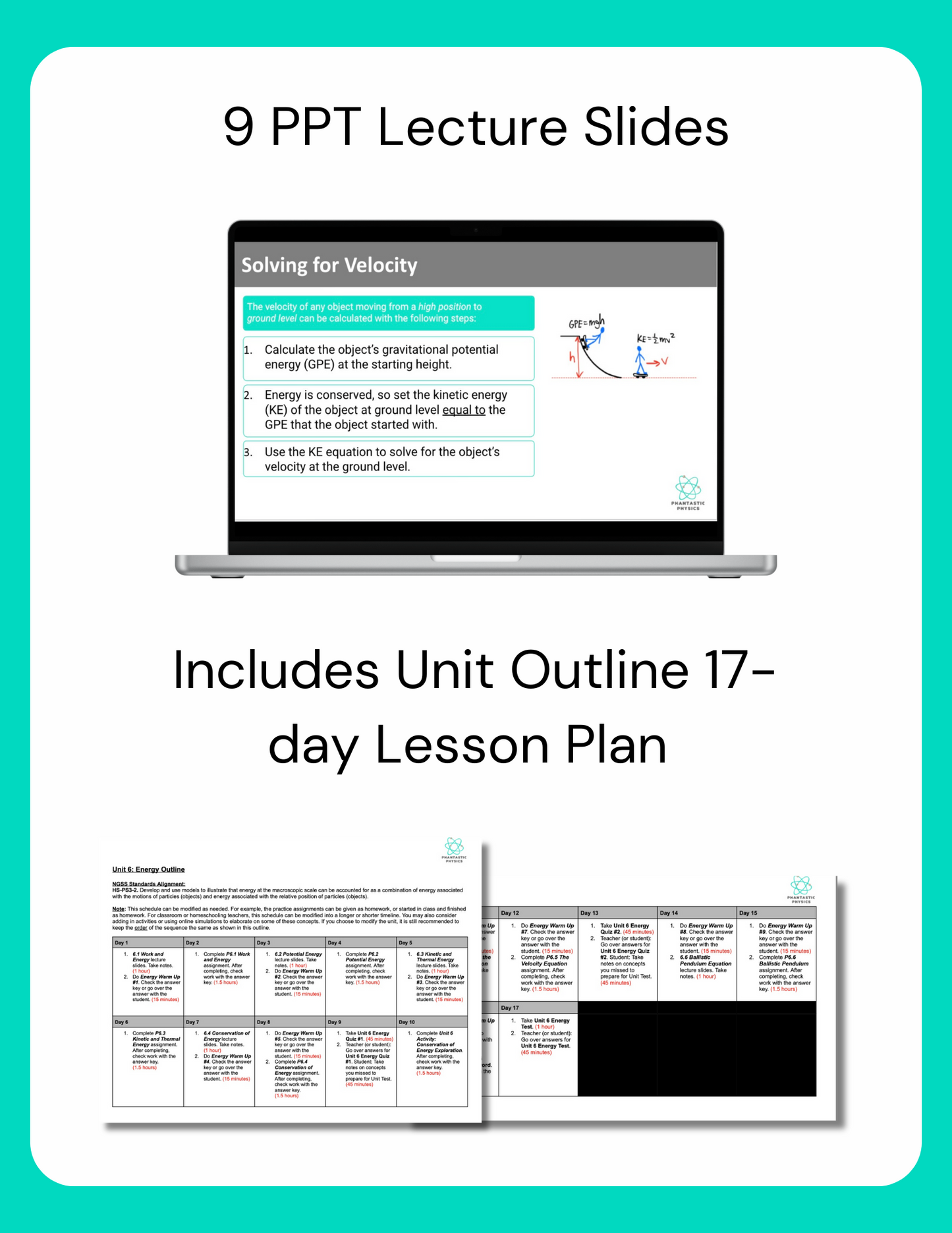 High School Physics: Energy and the Velocity Equation Slide Deck - Grades 9-12