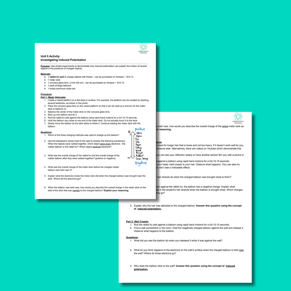 High School Physics: Induced Polarization Activity - Grades 9-12, NGSS Aligned