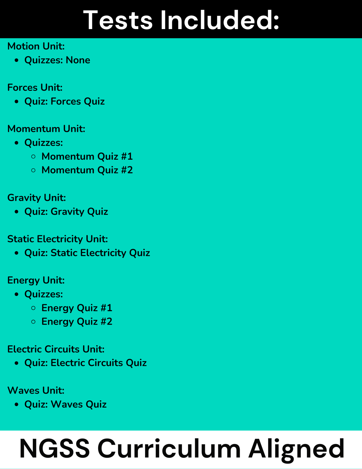 Complete High School Physics Quiz Bundle (NGSS Aligned, Grades 9-12)