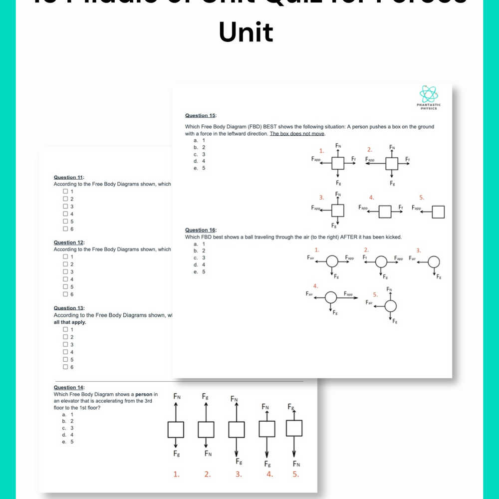 High School Physics: Forces Unit Quiz (Grades 9-12, NGSS Aligned)