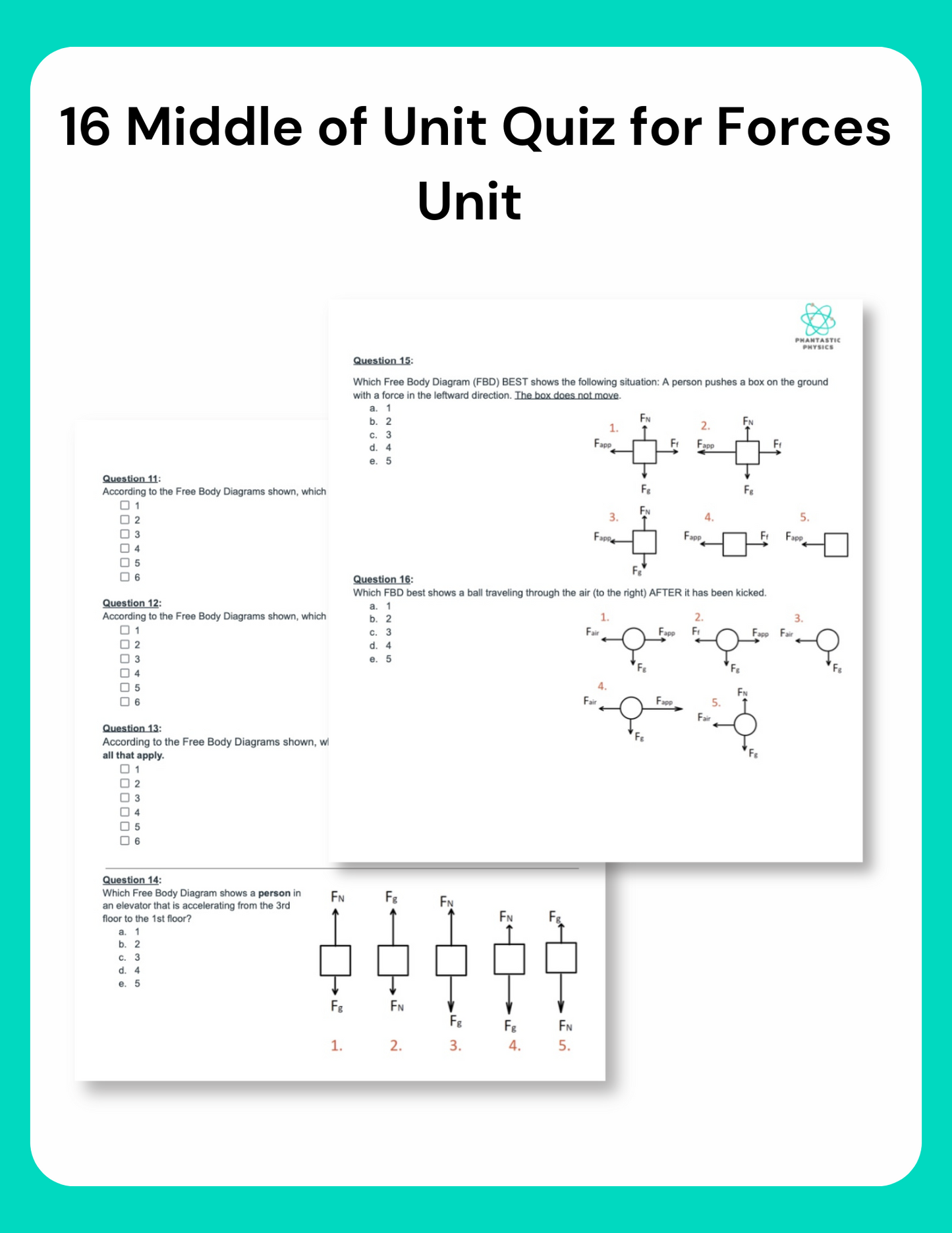 High School Physics: Forces Unit Quiz (Grades 9-12, NGSS Aligned)