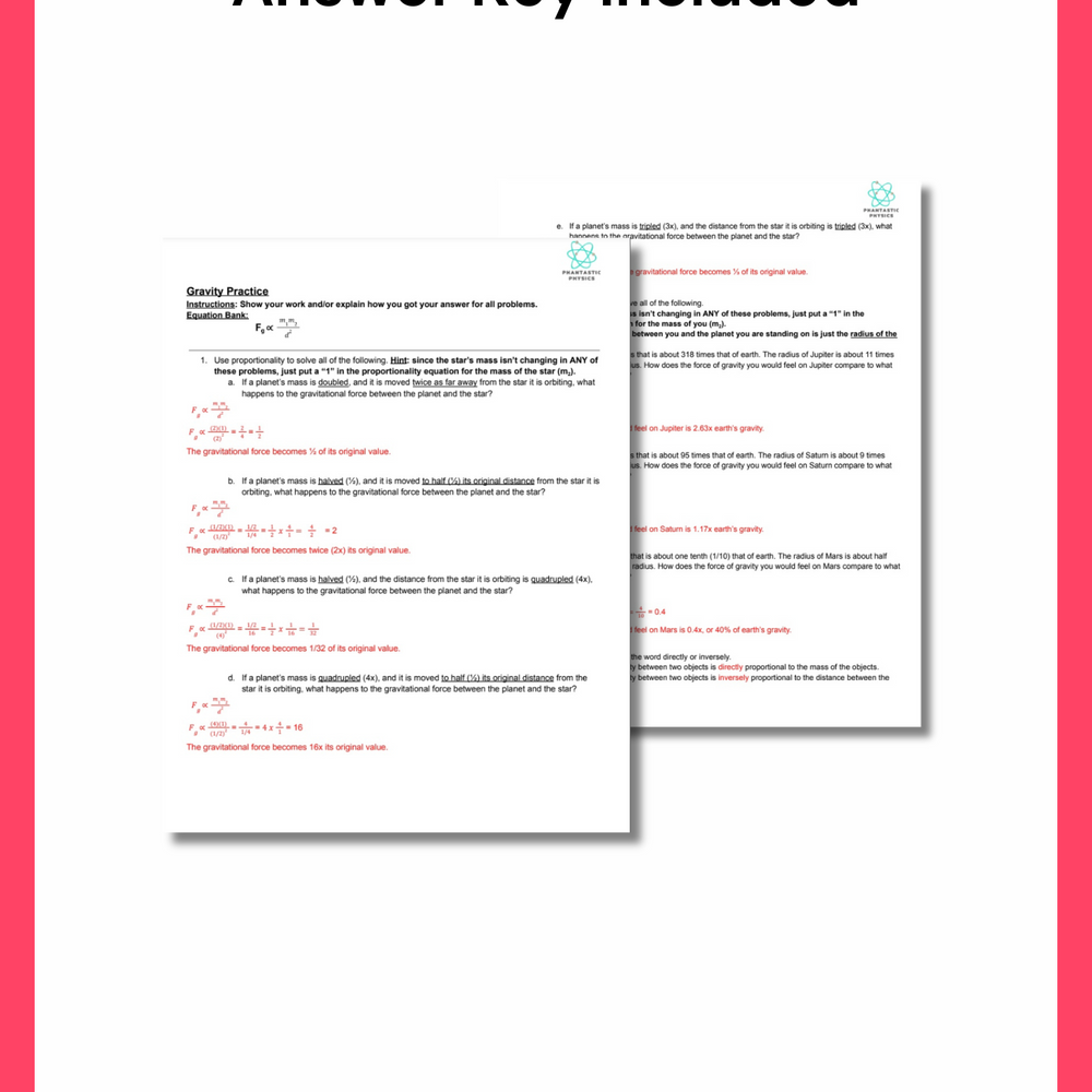 High School Physics: Gravity Practice Assignment - Grades 9-12, NGSS Aligned