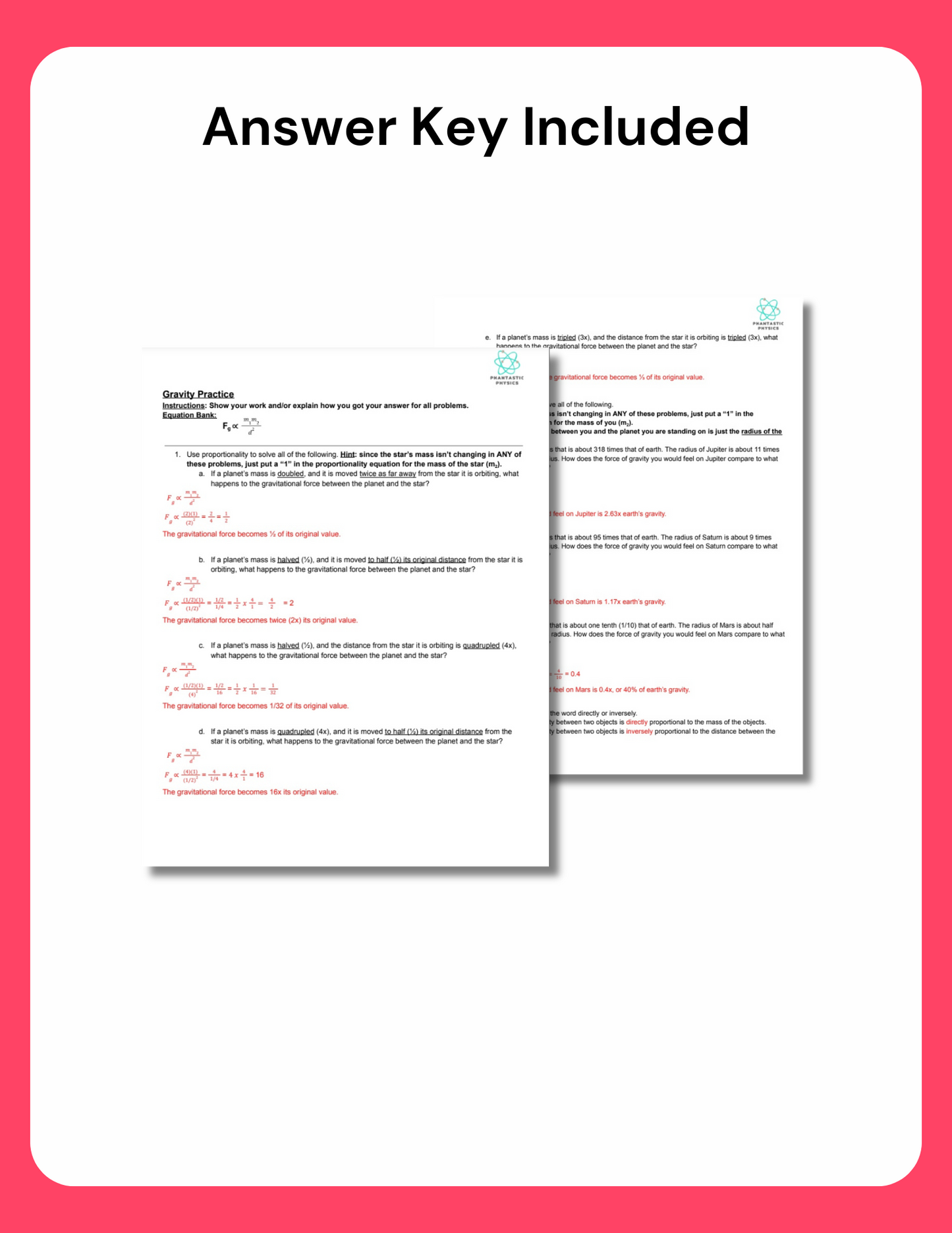 High School Physics: Gravity Practice Assignment - Grades 9-12, NGSS Aligned