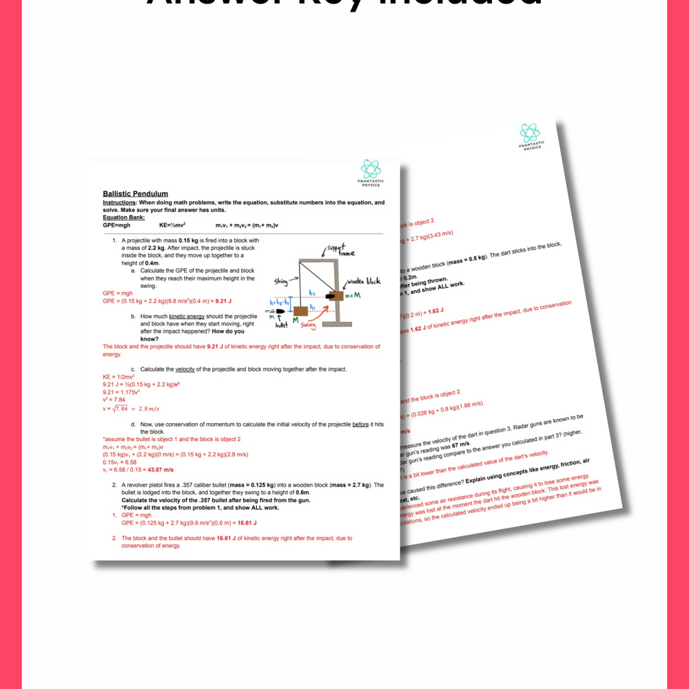 High School Physics: Ballistic Pendulum Assignment - Grades 9-12, NGSS Aligned