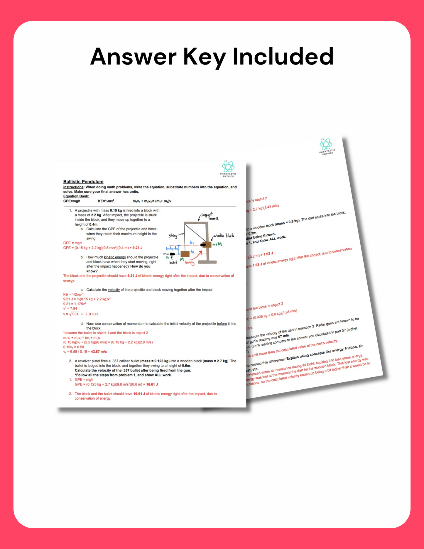 High School Physics: Ballistic Pendulum Assignment - Grades 9-12, NGSS Aligned