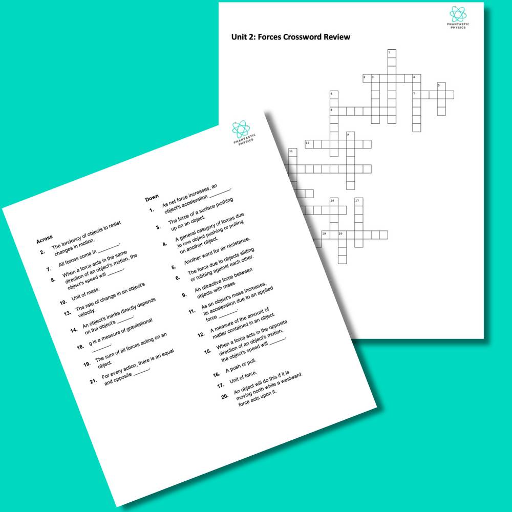 High School Physics Forces: Crossword Puzzle Review (Grades 9-12, NGSS Aligned)