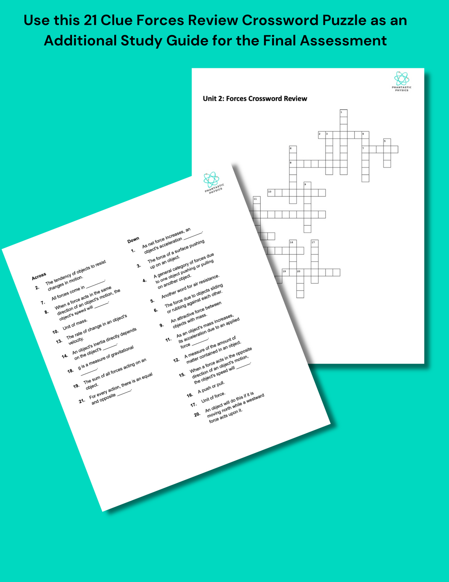 High School Physics Forces: Crossword Puzzle Review (Grades 9-12, NGSS Aligned)