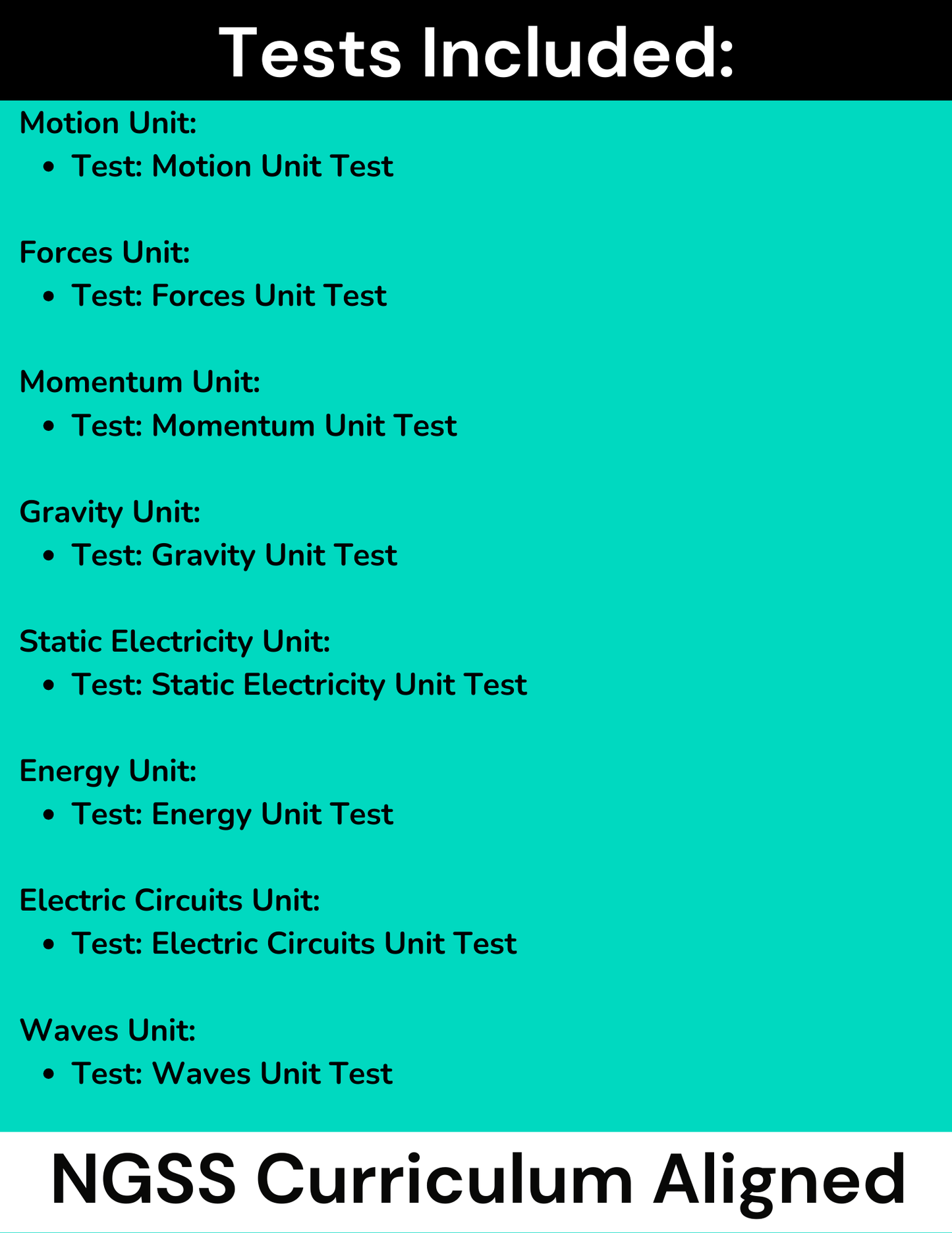 Complete High School Physics Test Bundle (NGSS Aligned, Grades 9-12)