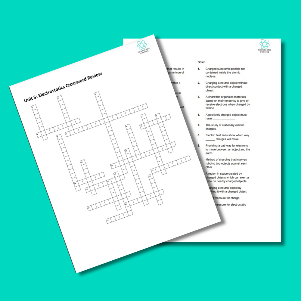 High School Physics: Electrostatics Crossword Puzzle Review - Grades 9-12, NGSS