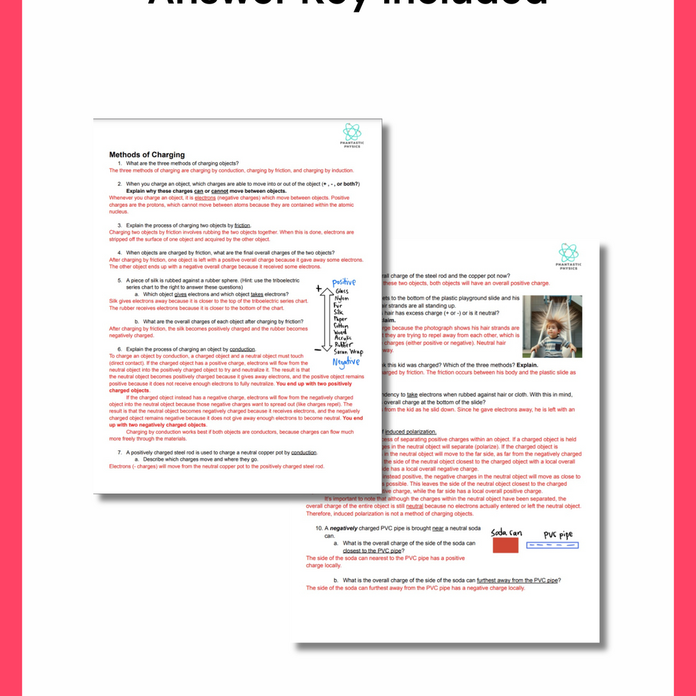 High School Physics: Methods of Charging Assignment - Grades 9-12, NGSS Aligned