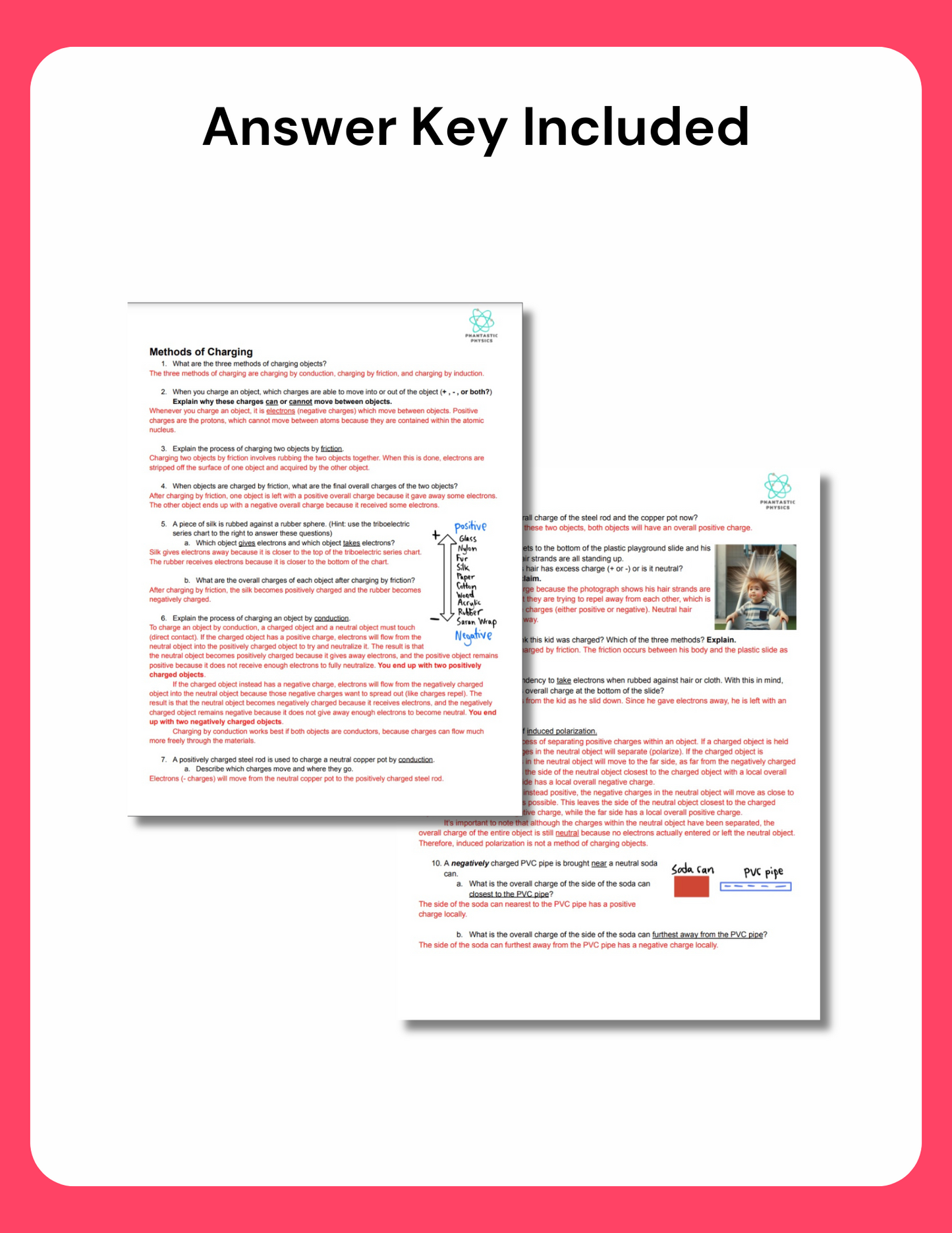 High School Physics: Methods of Charging Assignment - Grades 9-12, NGSS Aligned