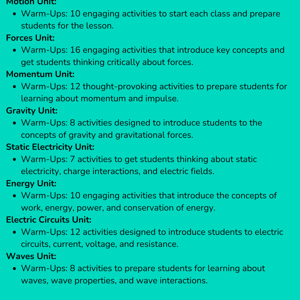 Complete High School Physics Warm-Ups Bundle (NGSS Aligned, Grades 9-12)