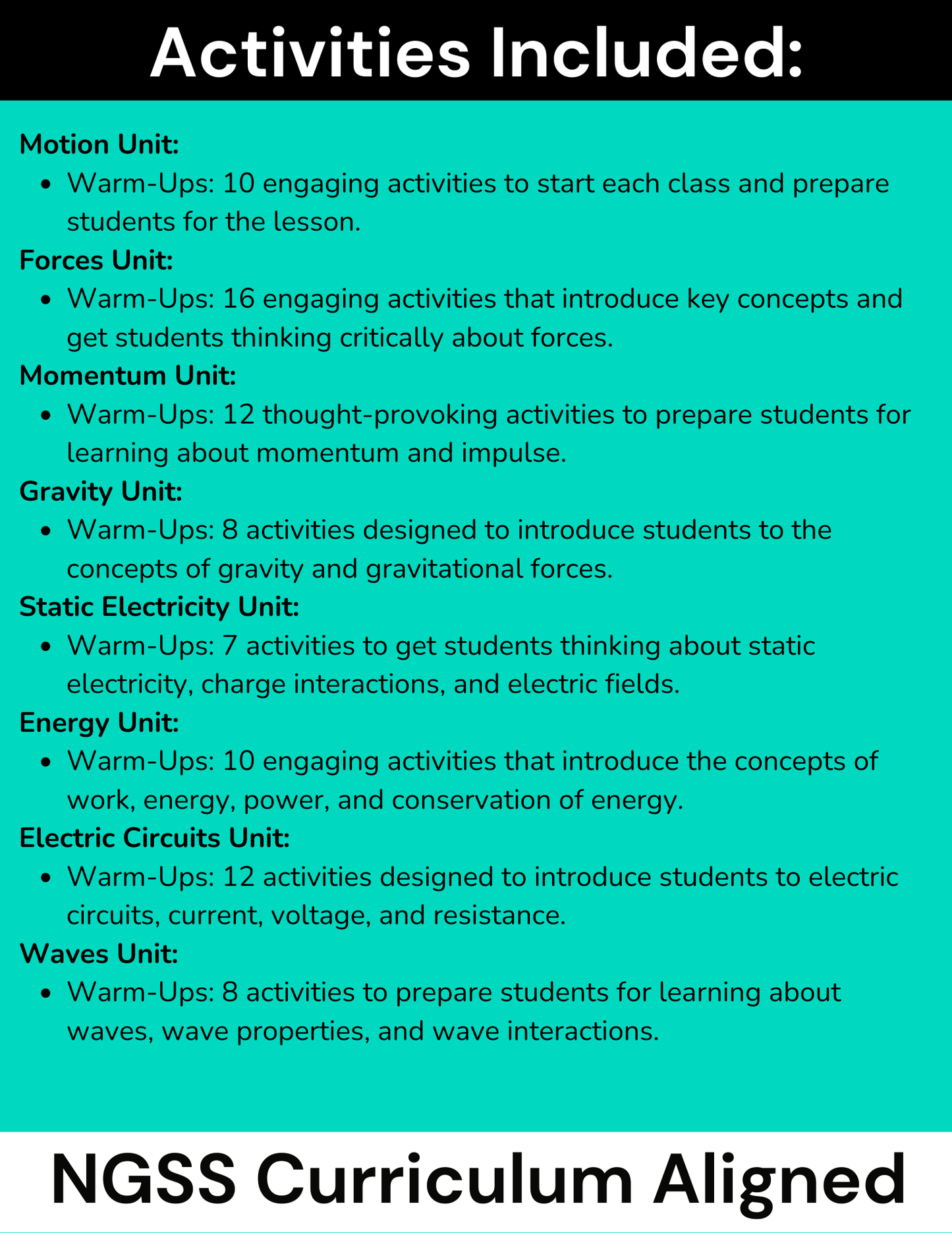 Complete High School Physics Warm-Ups Bundle (NGSS Aligned, Grades 9-12)