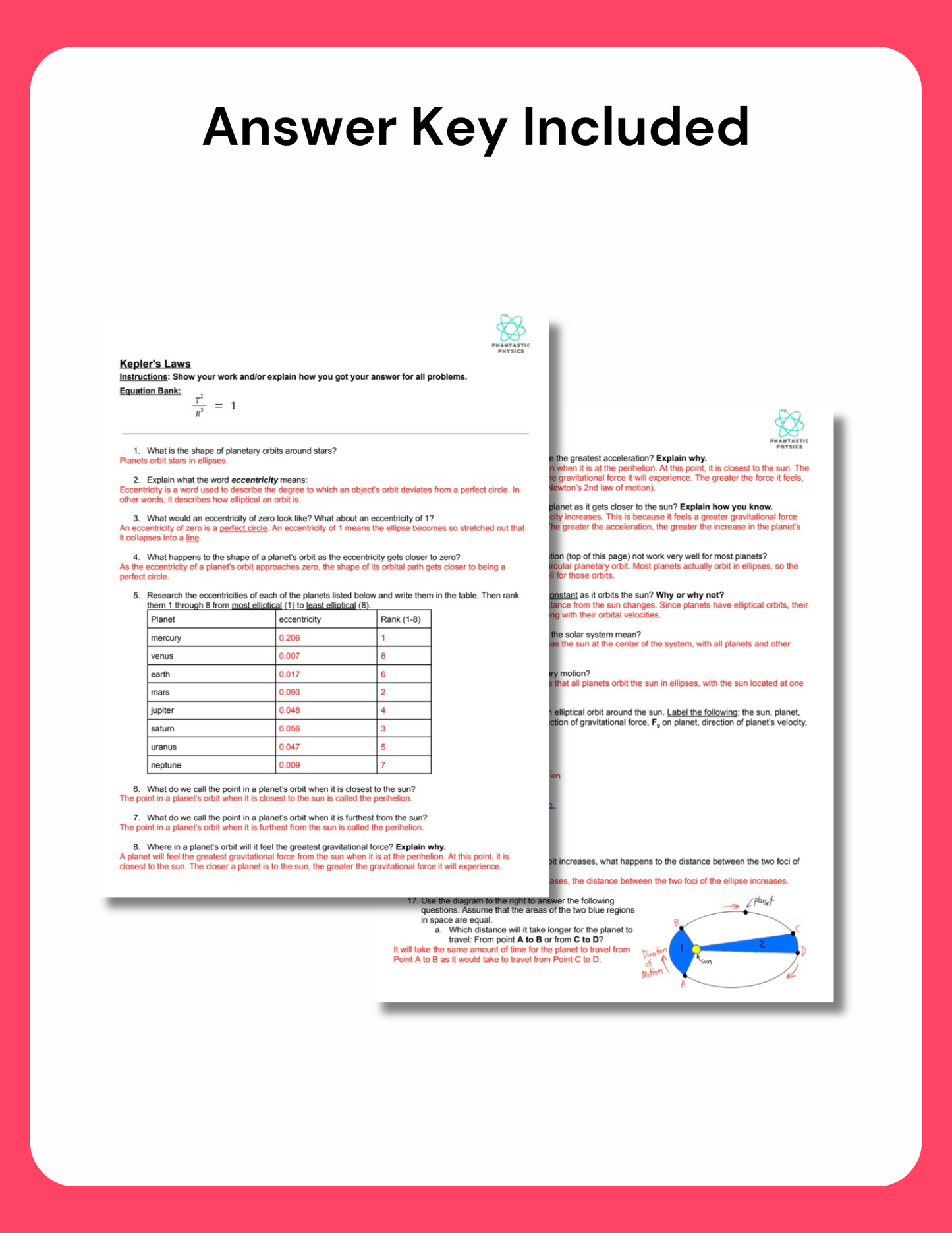 High School Physics: Kepler's Laws Assignment - Grades 9-12, NGSS Aligned