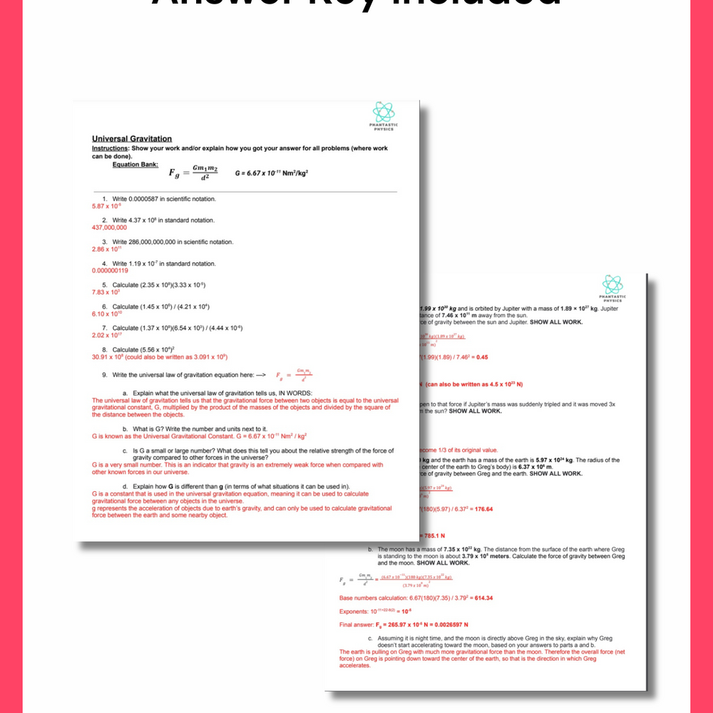 High School Physics: Universal Gravitation Assignment-Grades 9-12, NGSS Aligned