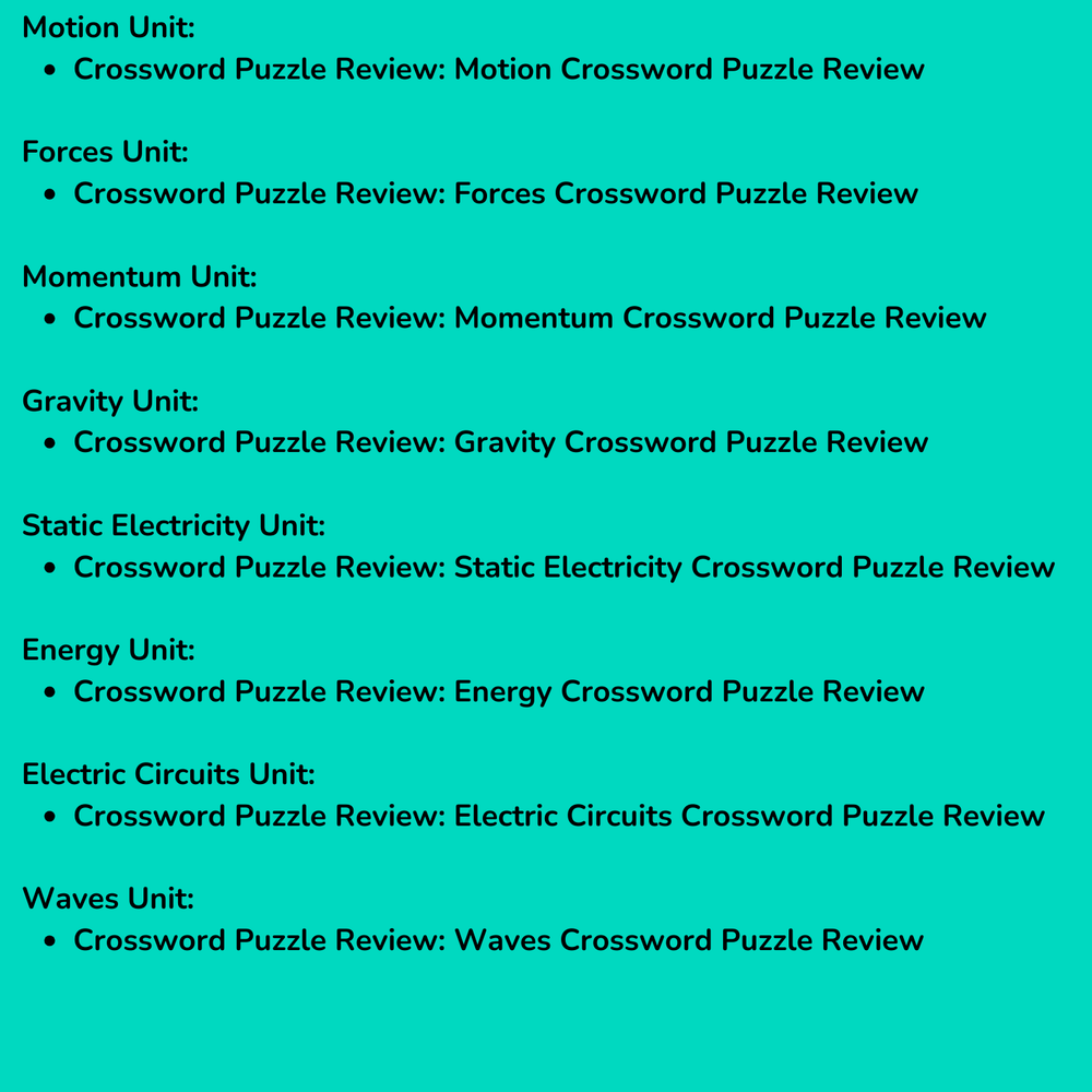 Complete High School Physics Crossword Puzzle Bundle (NGSS Aligned, Grades 9-12)