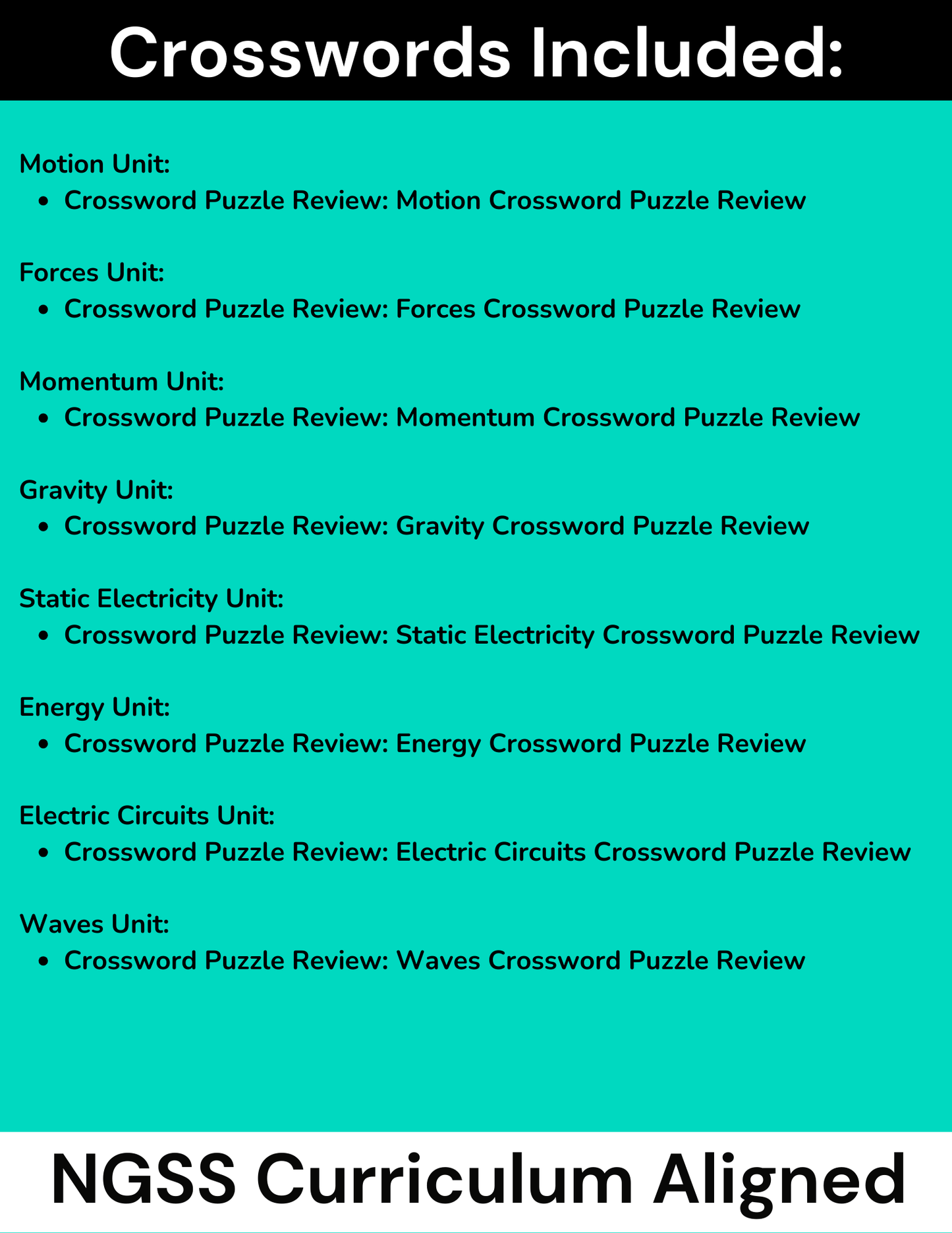 Complete High School Physics Crossword Puzzle Bundle (NGSS Aligned, Grades 9-12)