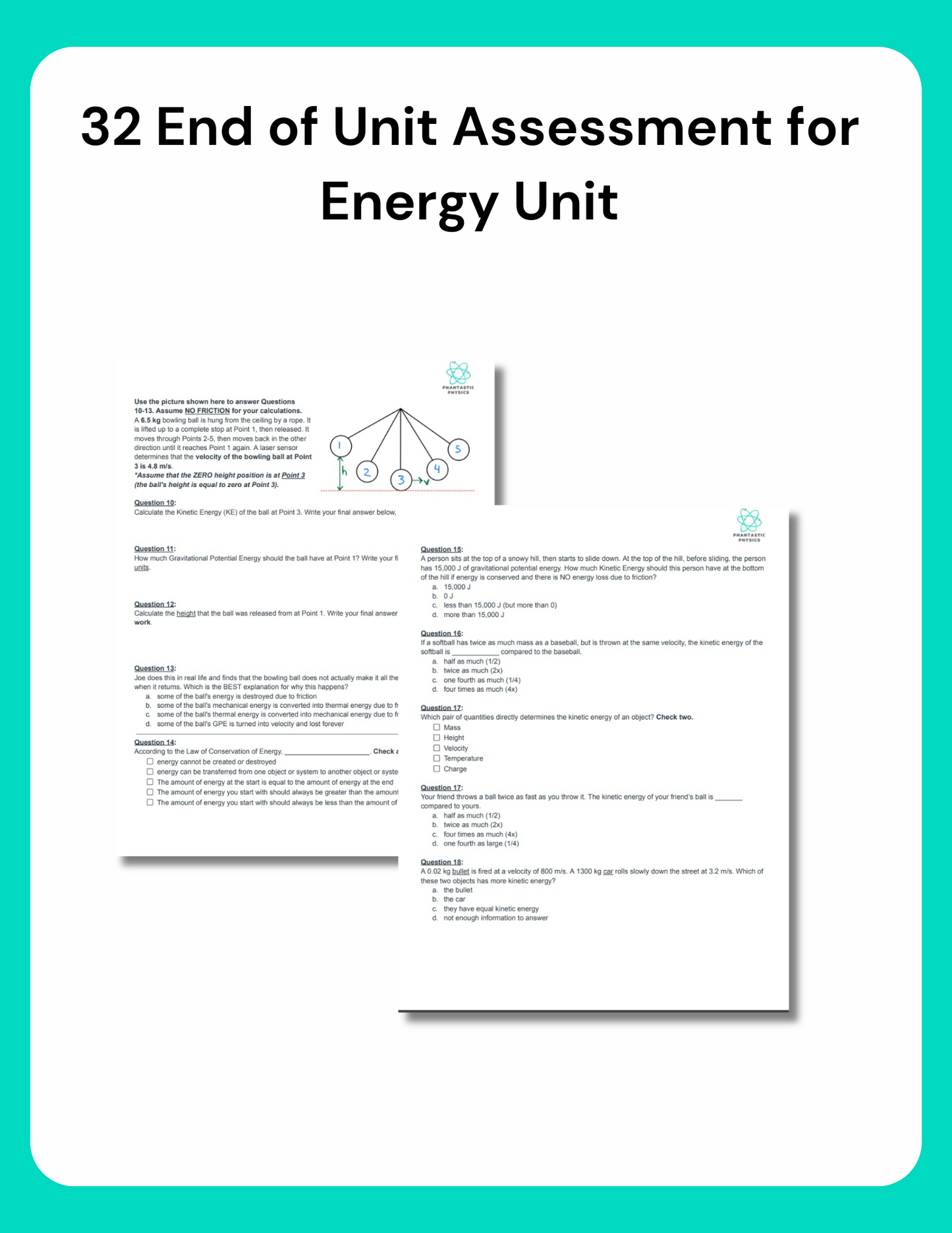 High School Physics: Energy Unit Test - Grades 9-12, NGSS Aligned