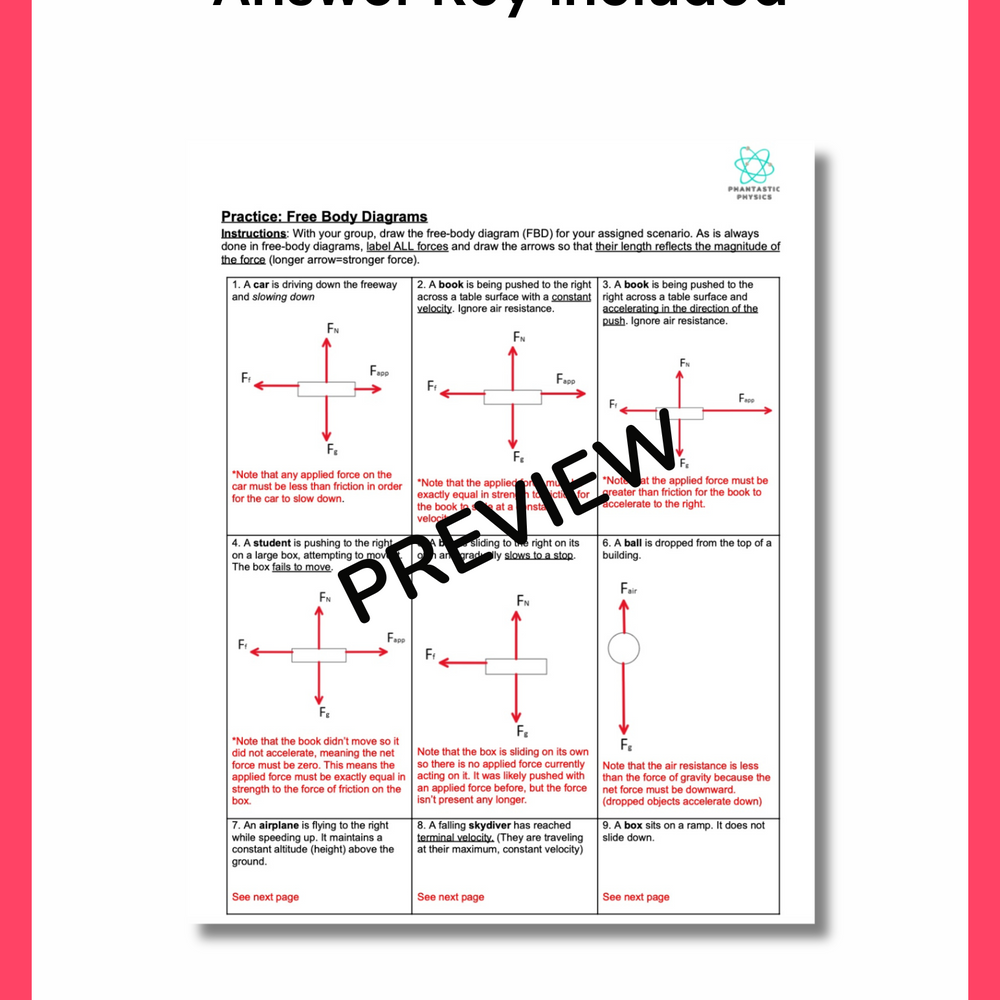 High School Physics: Net Force and Free Body Diagrams - Assignment 1-Grades 9-12