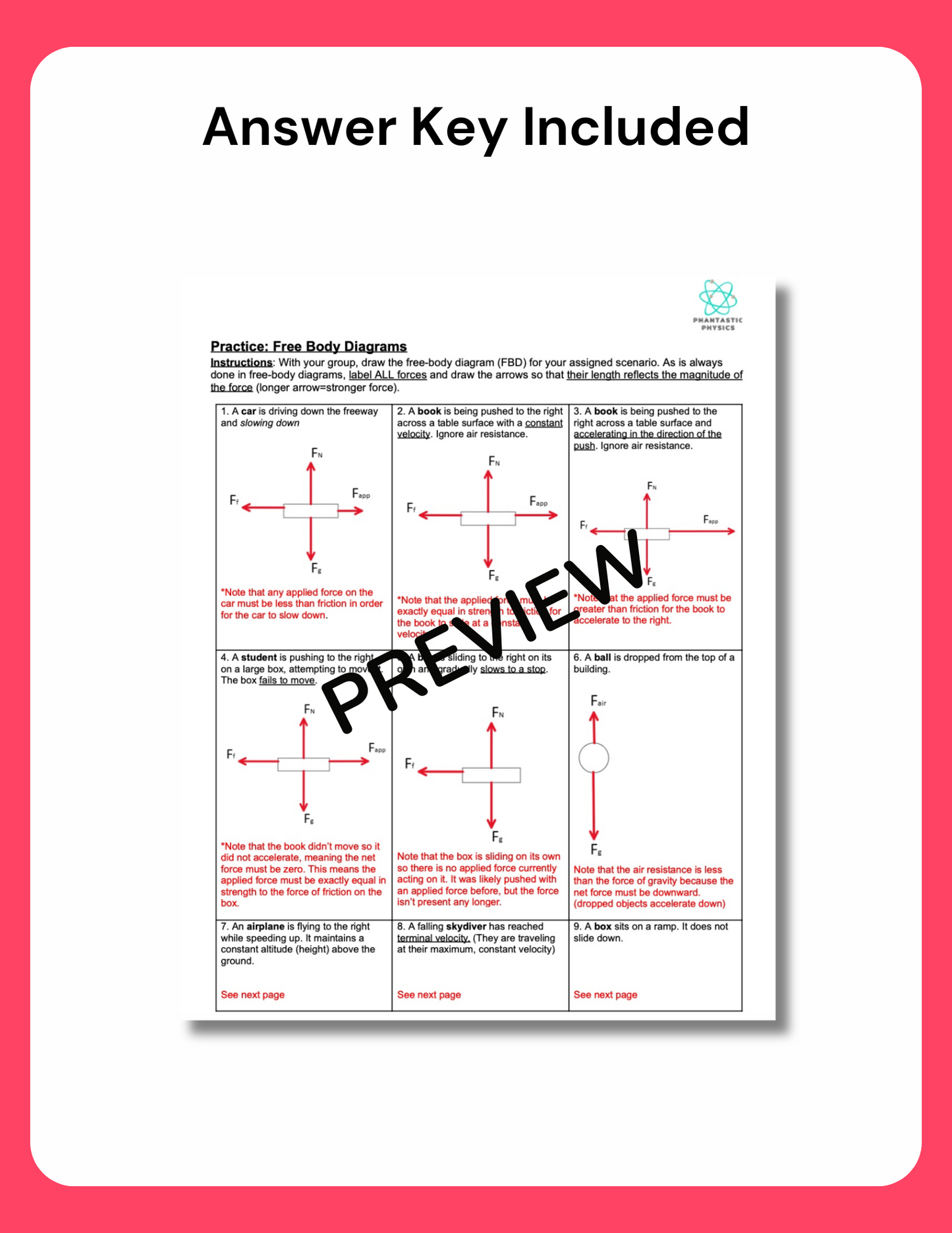 High School Physics: Net Force and Free Body Diagrams - Assignment 1-Grades 9-12