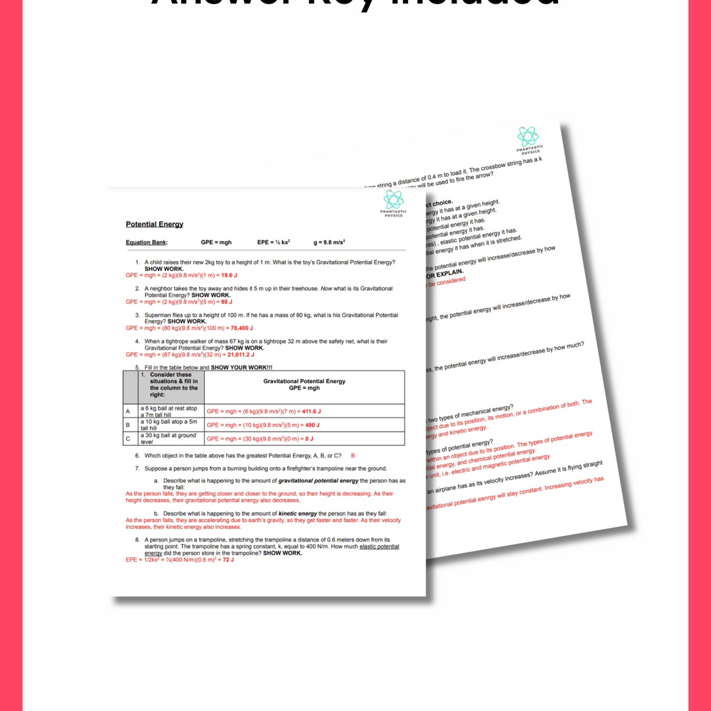 
                      
                        High School Physics: Potential Energy Assignment - Grades 9-12, NGSS Aligned
                      
                    