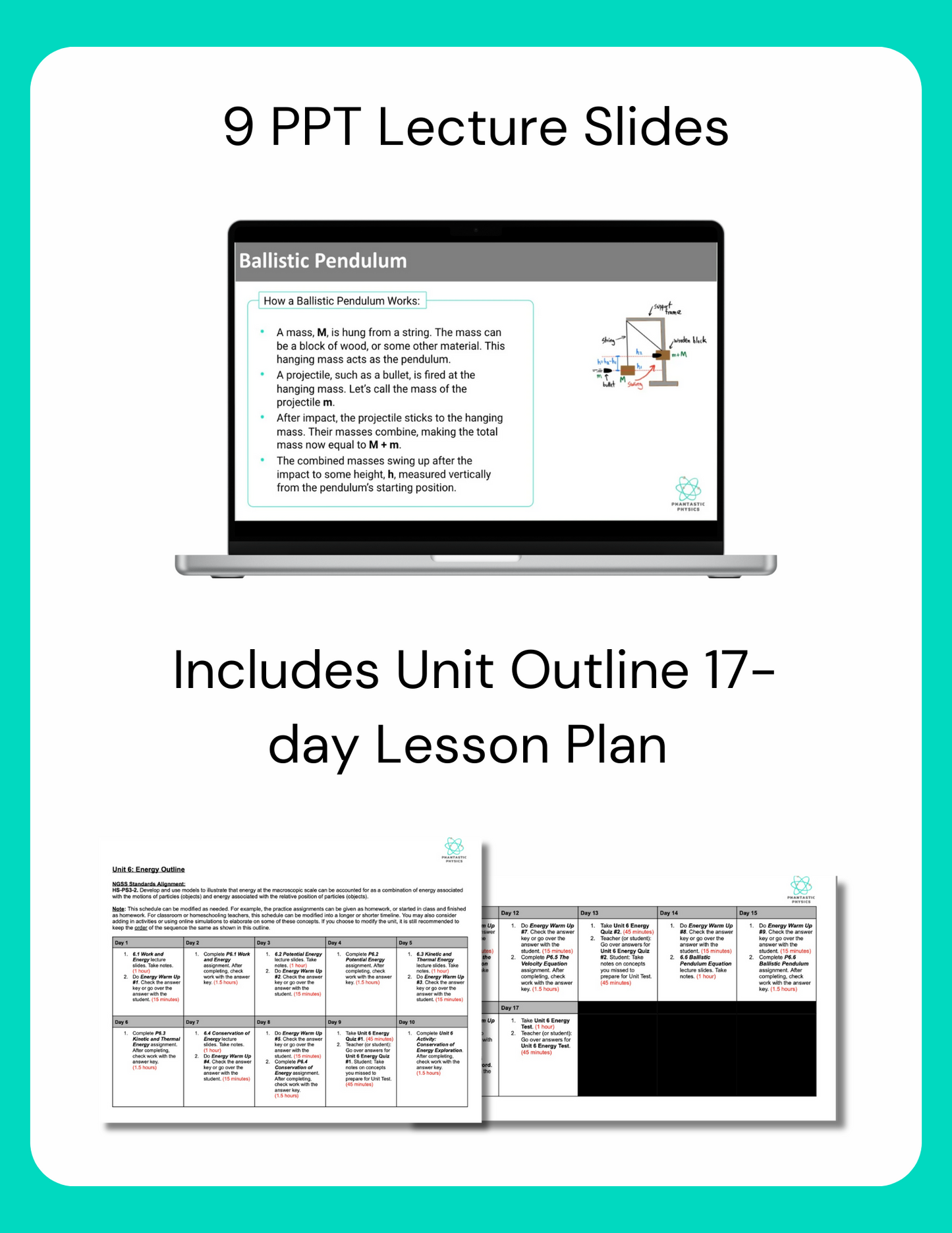 High School Physics: Ballistic Pendulum Slide Deck - Grades 9-12, NGSS Aligned