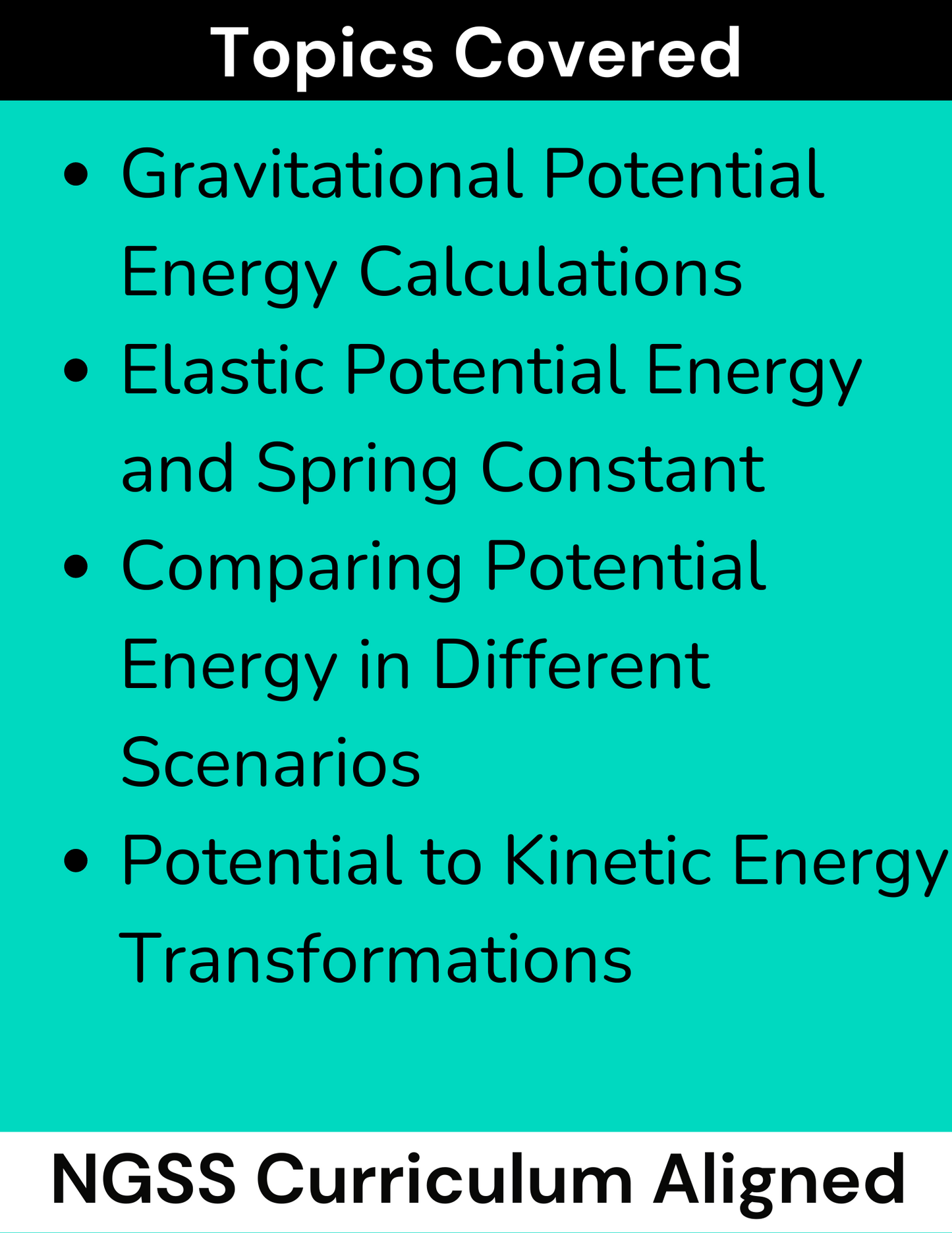 High School Physics: Potential Energy Assignment - Grades 9-12, NGSS Aligned